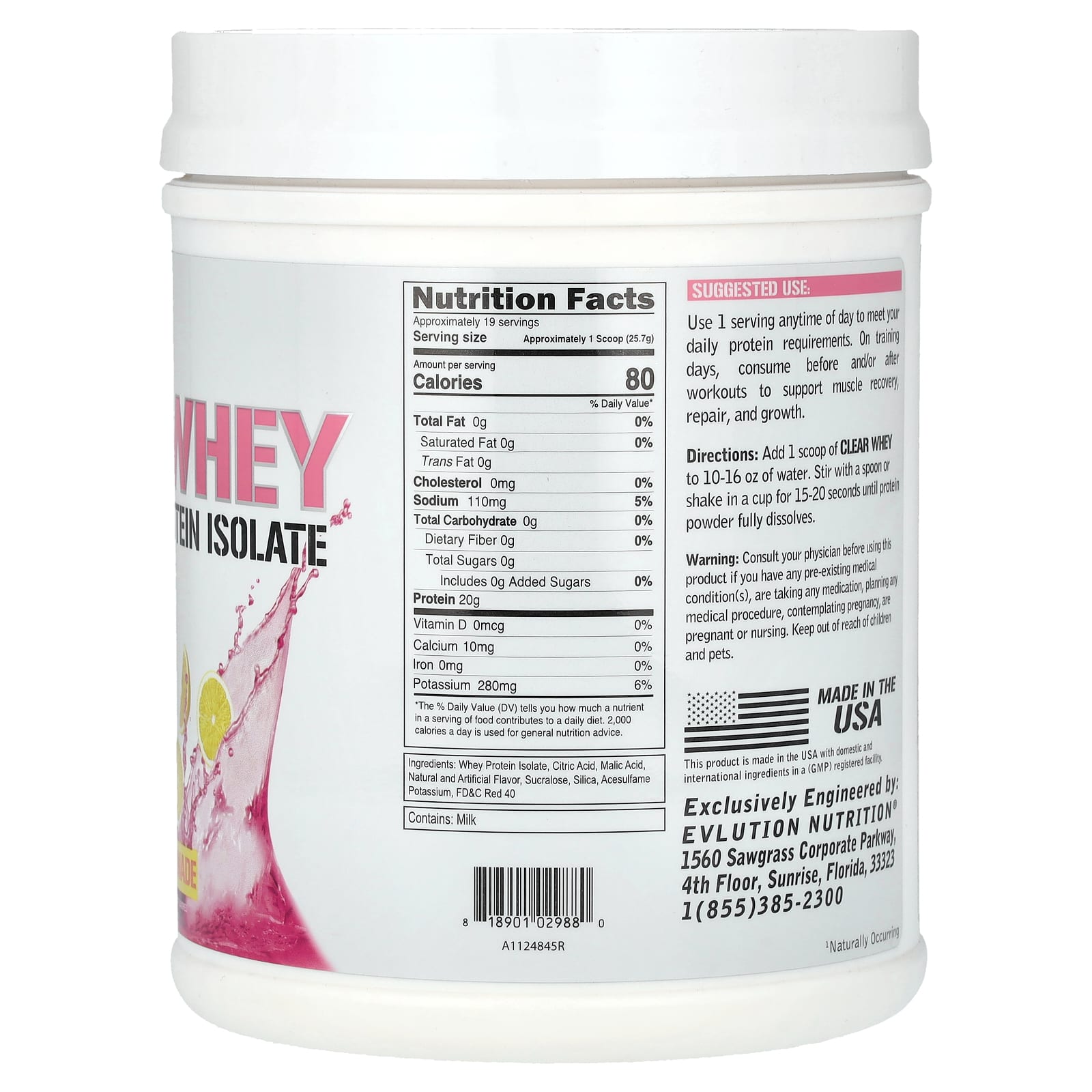 EVLution Nutrition, Clear Whey, 100% Whey Protein Isolate, Pink Lemonade, 1.1 lb (500 g) - Image 2