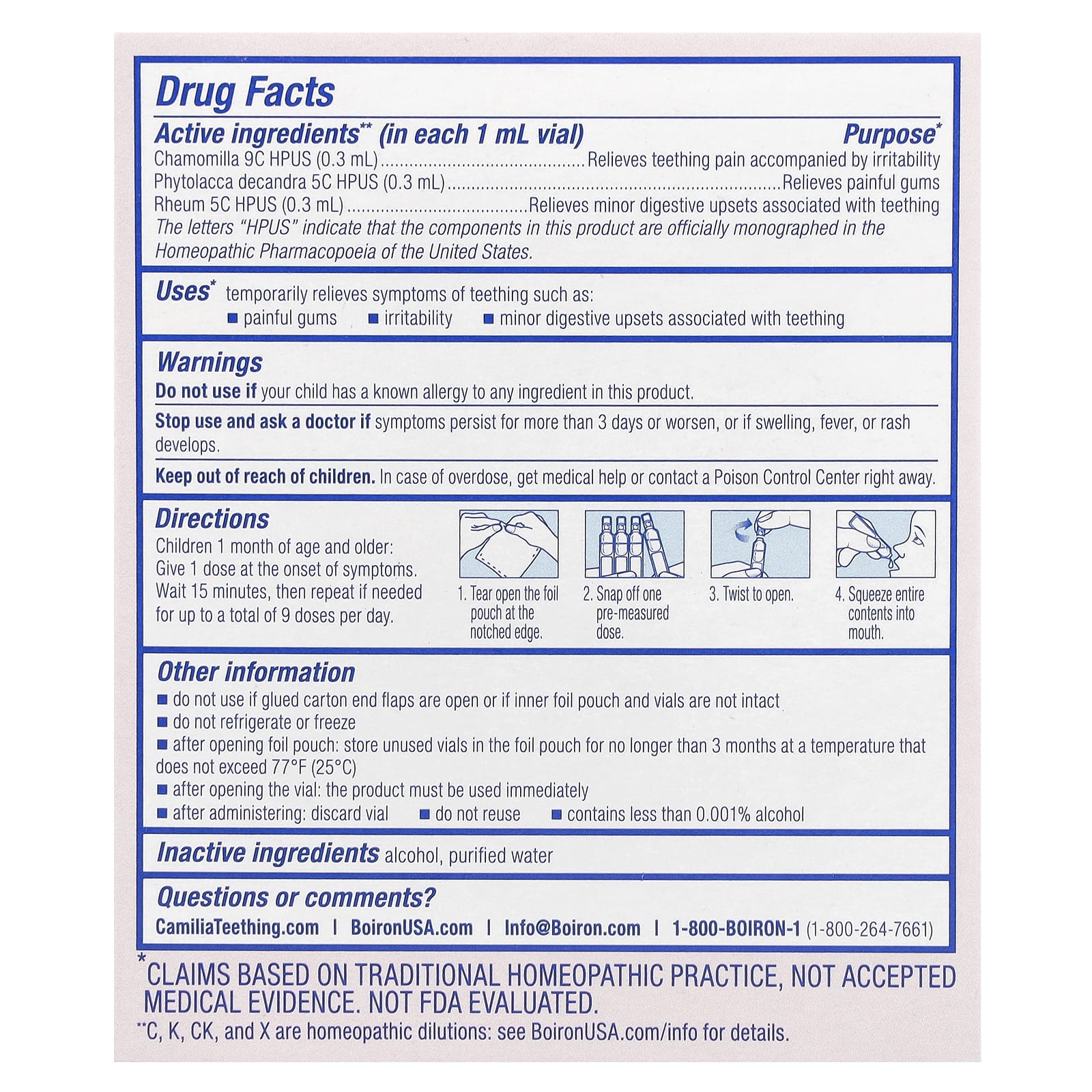 Boiron, Camilia®, Teething Relief, 1 Month+, 30 Doses, 0.034 fl oz (1 ml) Each - Image 2