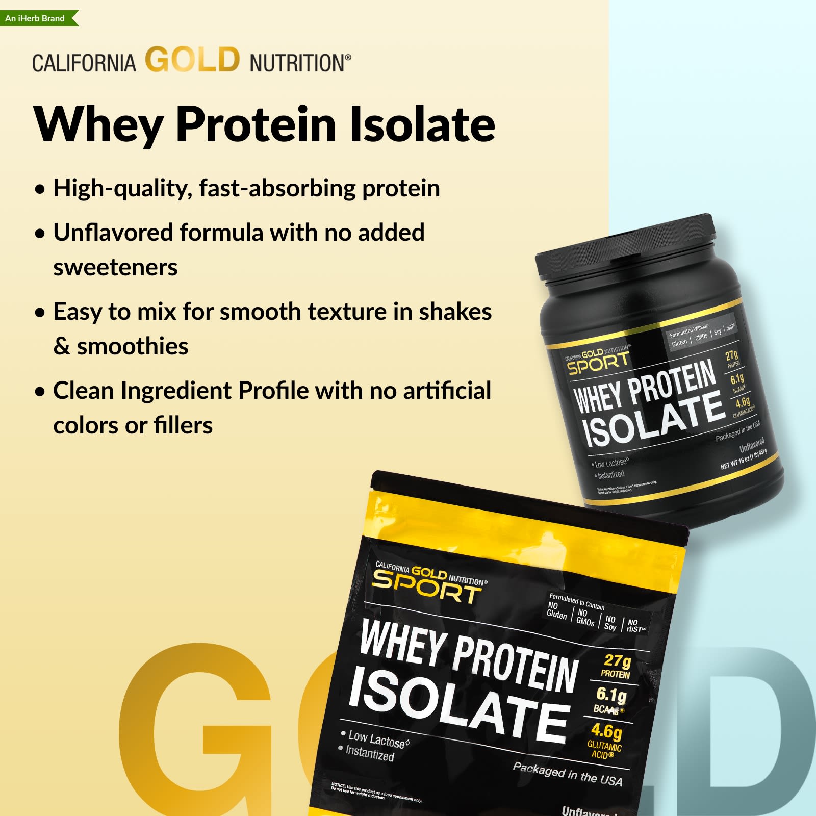 California Gold Nutrition, Sport, Whey Protein Isolate, Unflavored, 5 lb (2.27 kg) - Image 4