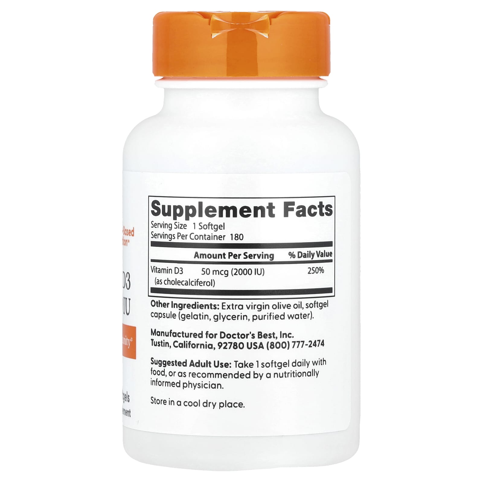 Doctor's Best, Vitamin D3, 50 mcg (2,000 IU), 180 Softgels - Image 2