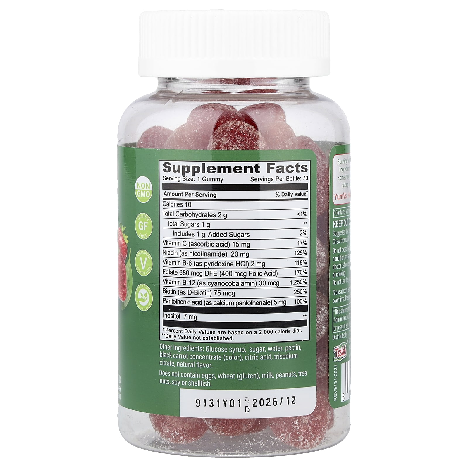 YumVs, B Complex With Vitamin C Gummies, Strawberry, 70 Gummies - Image 2