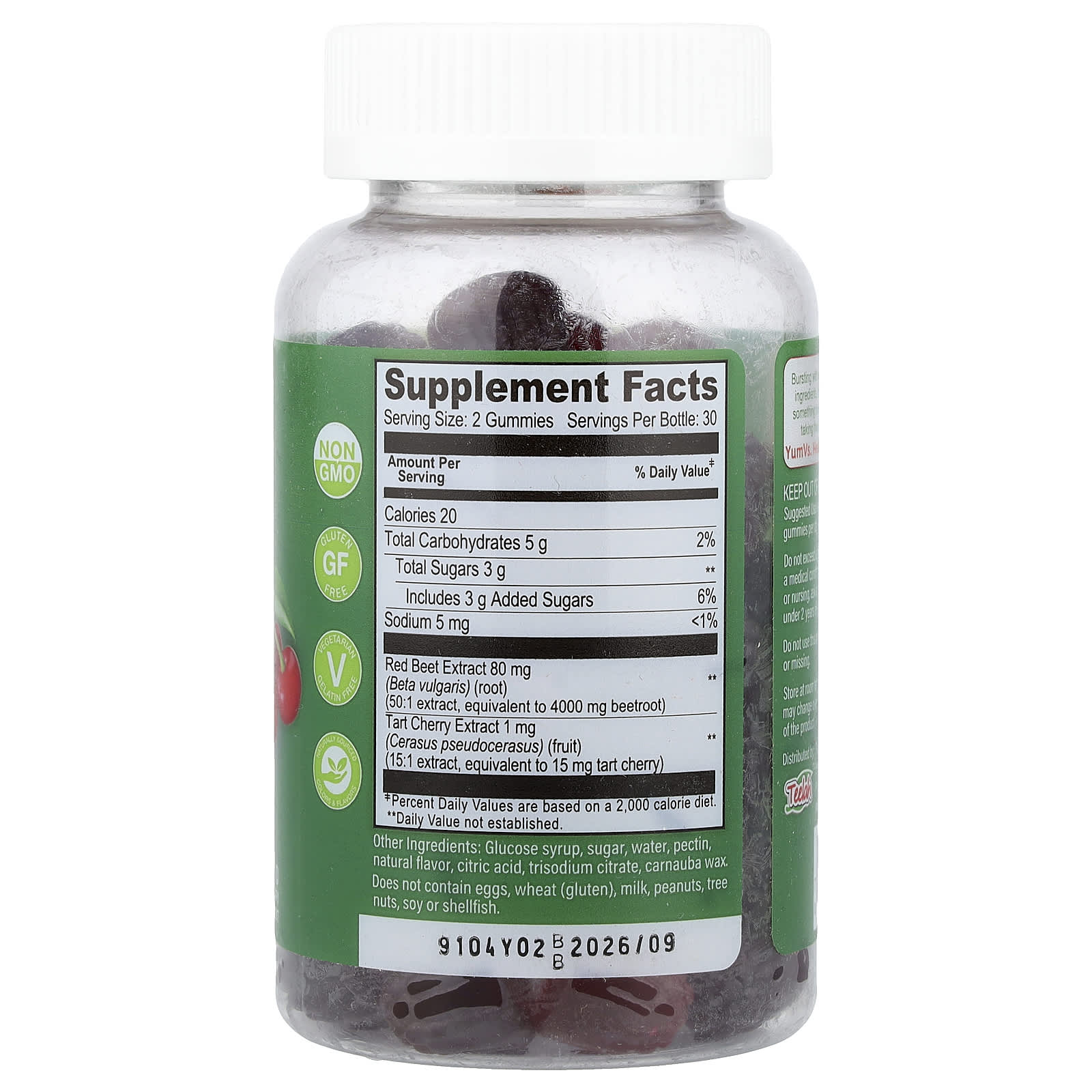 YumVs, Beet Root With Tart Cherry Extract Gummies, Berry, 60 Gummies - Image 2