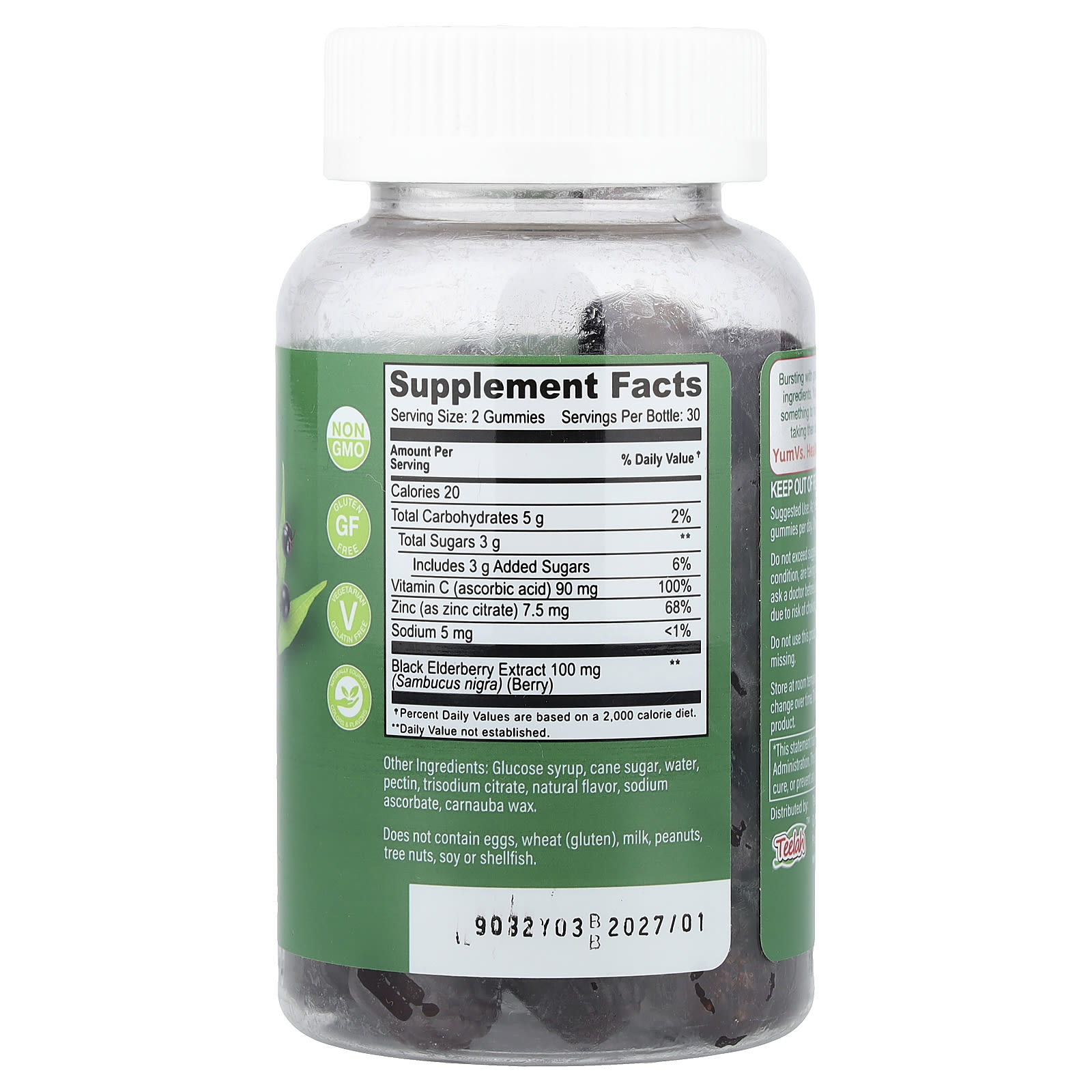 YumVs, Elderberry With Vitamin C & Zinc Gummies, Berry, 60 Gummies - Image 2