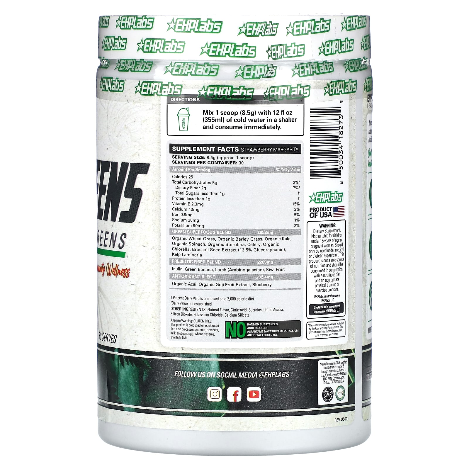 EHPlabs, OxyGreens, Daily Super Greens, Strawberry Margarita , 9 oz (255 g) - Image 2