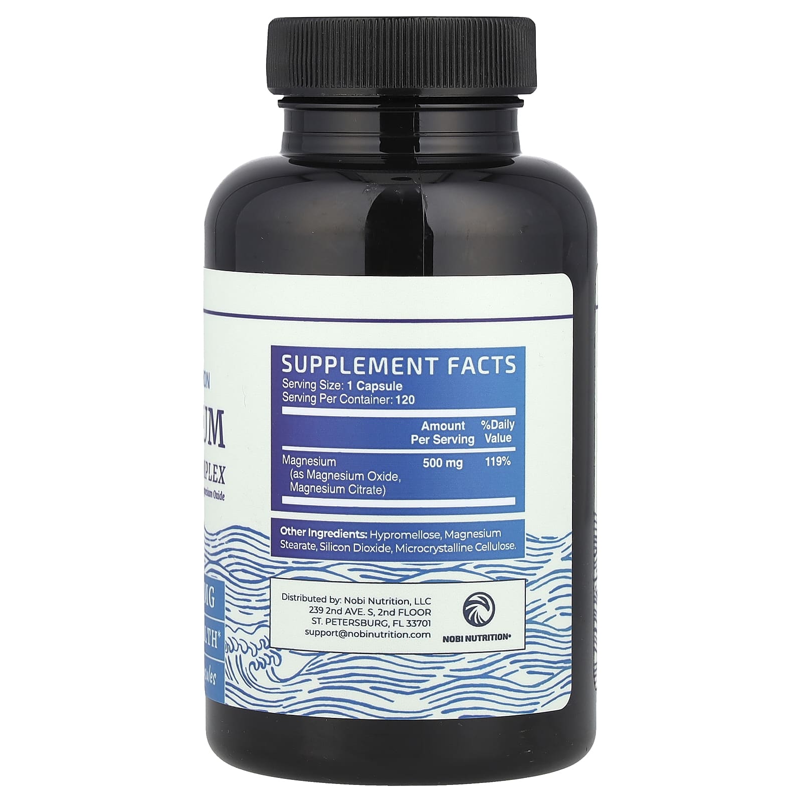 Nobi Nutrition, Magnesium Citrate Complex with Magnesium Oxide, Maximum Absorption, 500 mg, 120 Capsules - Image 2