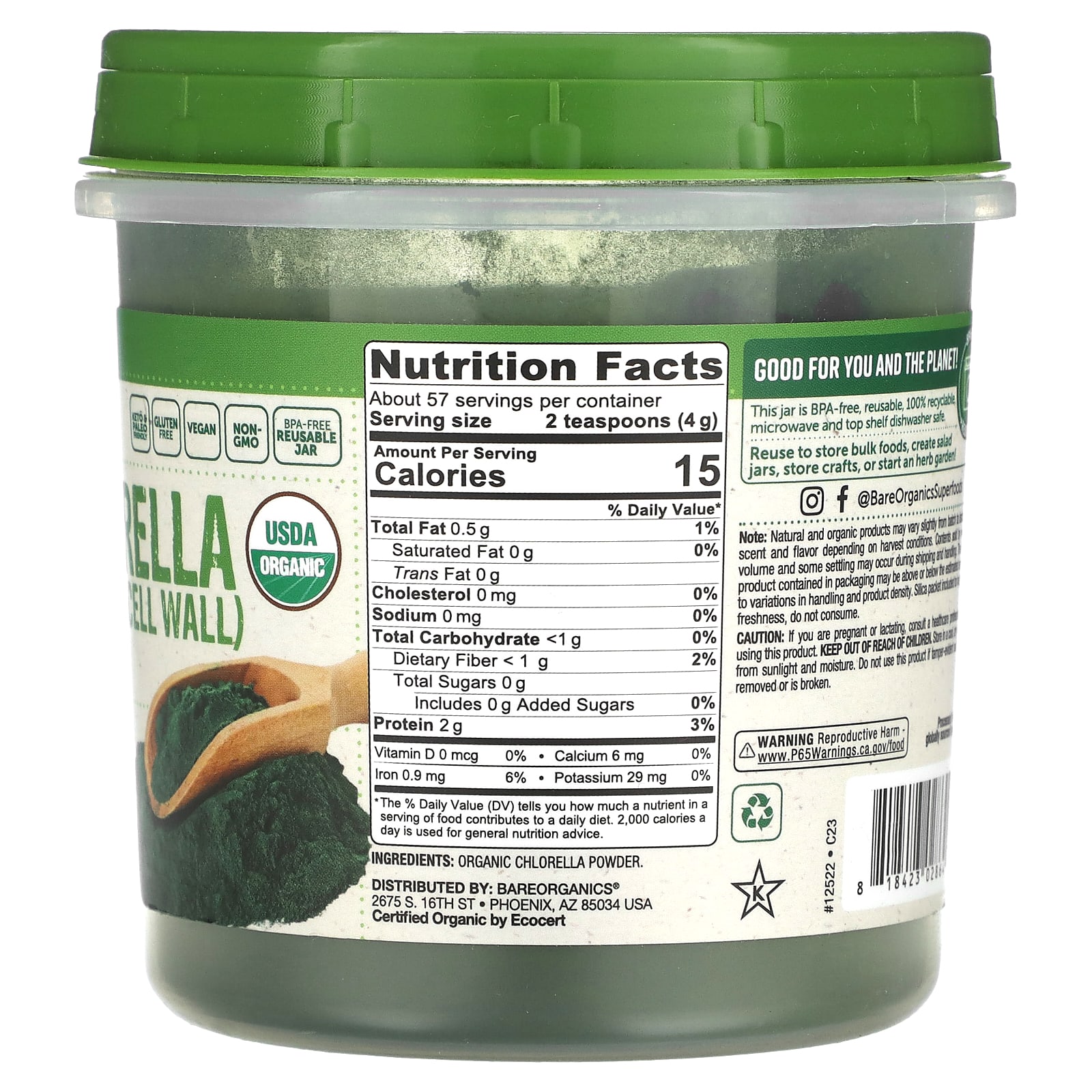 BareOrganics, Organic Chlorella Powder, 8 oz (227 g) - Image 2