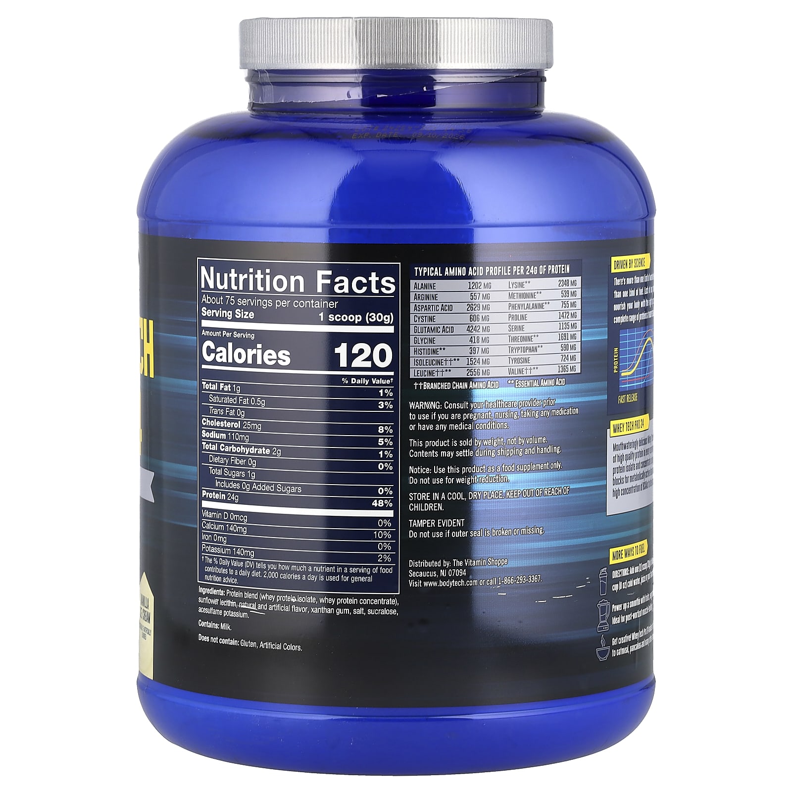 BodyTech, Whey Tech Pro 24, Vanilla Ice Cream , 5 lbs (2.27 kg) - Image 2