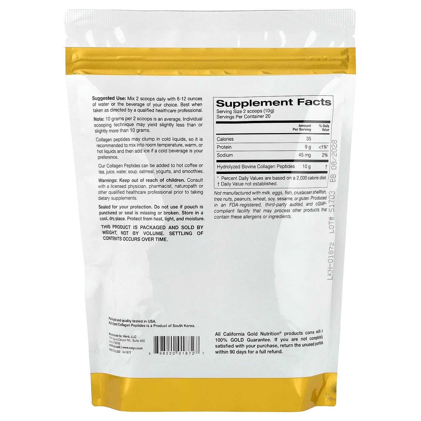 California Gold Nutrition, Hydrolyzed Collagen Peptides, Type I & III, Unflavored, 7.05 oz (200 g) - Image 2