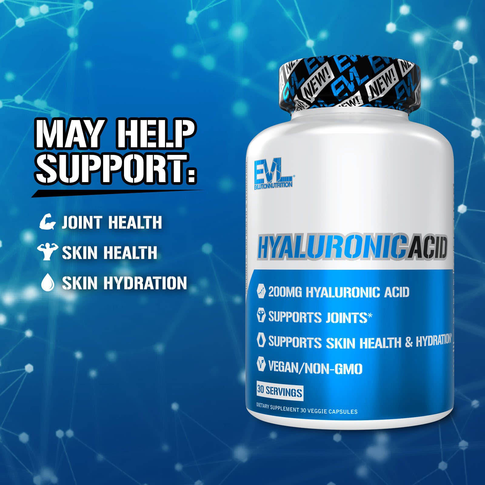 EVLution Nutrition, Hyaluronic Acid, 200 mg, 30 Veggie Capsules - Image 3