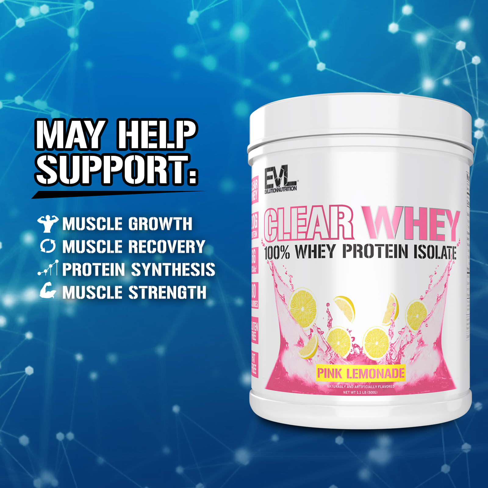 EVLution Nutrition, Clear Whey, 100% Whey Protein Isolate, Pink Lemonade, 1.1 lb (500 g) - Image 3