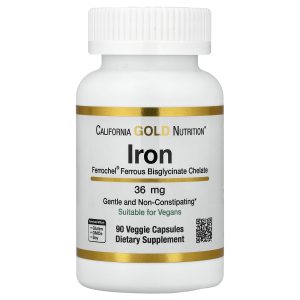 California Gold Nutrition, Ferrochel® Iron (Bisglycinate), 36 mg, 90 Veggie Capsules