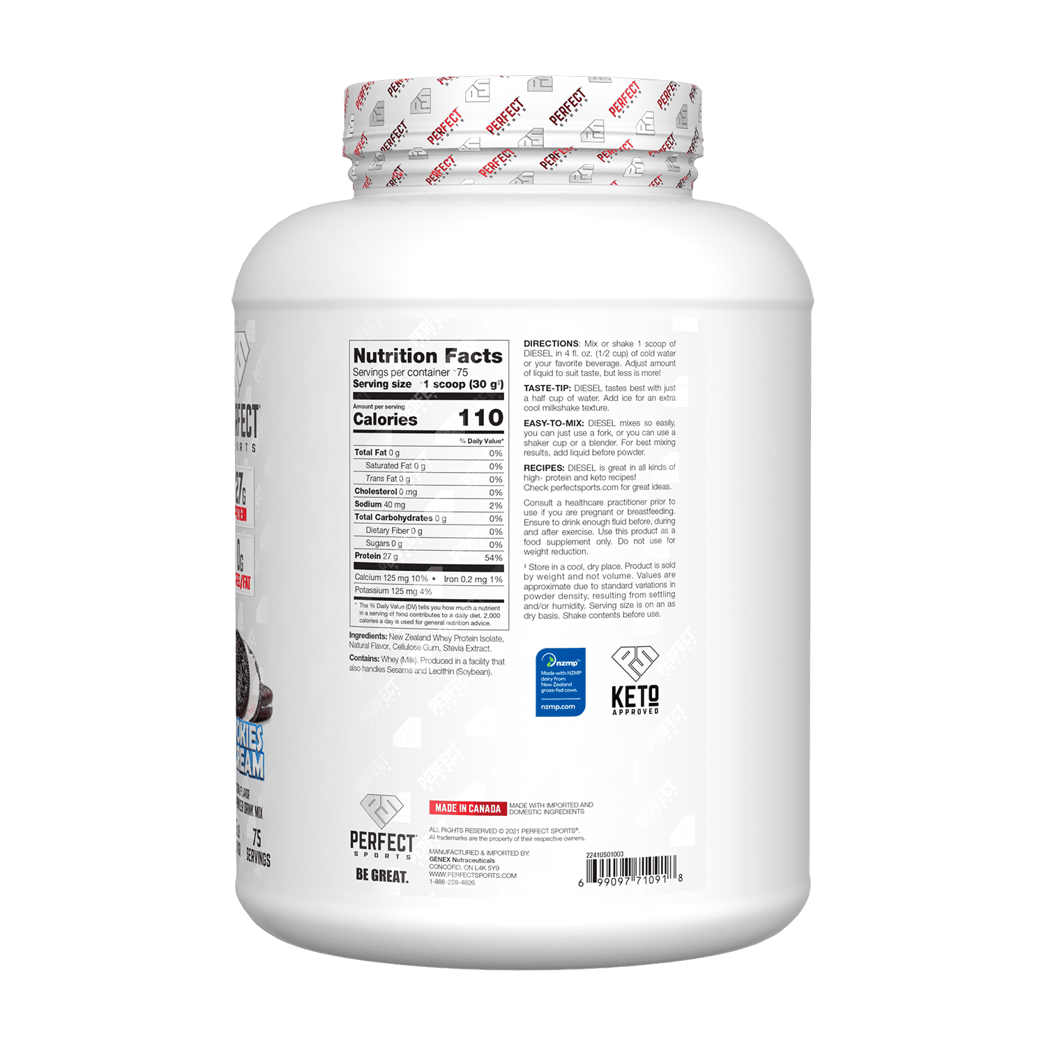 PERFECT Sports, Diesel, New Zealand Whey Isolate, Cookies 'n Cream, 5 lbs (2.27 kg) - Image 2