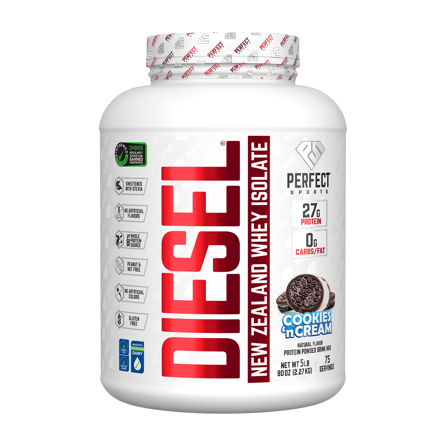 PERFECT Sports, Diesel, New Zealand Whey Isolate, Cookies 'n Cream, 5 lbs (2.27 kg)