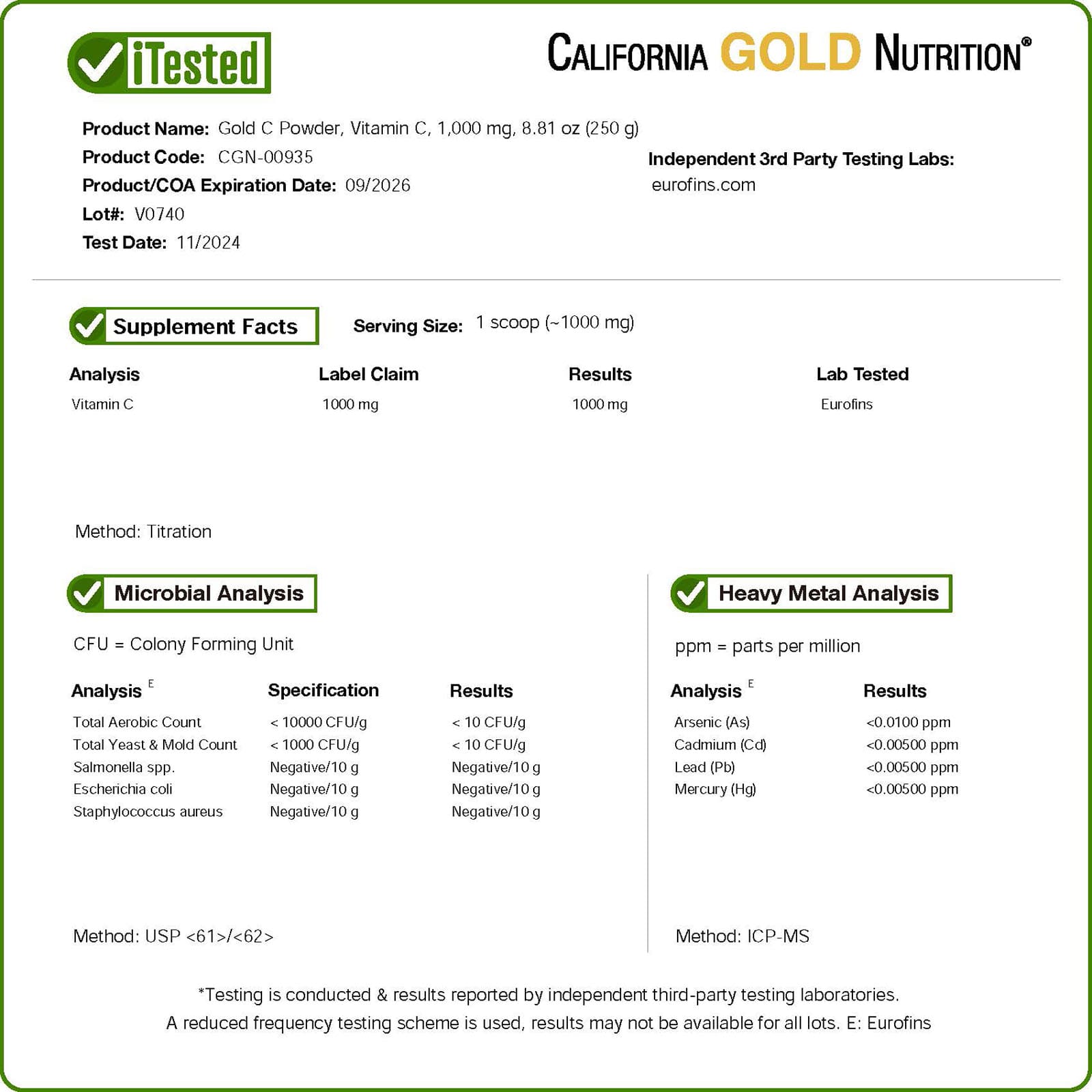California Gold Nutrition, Gold C® Powder, USP Grade Vitamin C, 1,000 mg, 8.81 oz (250 g) - Image 5