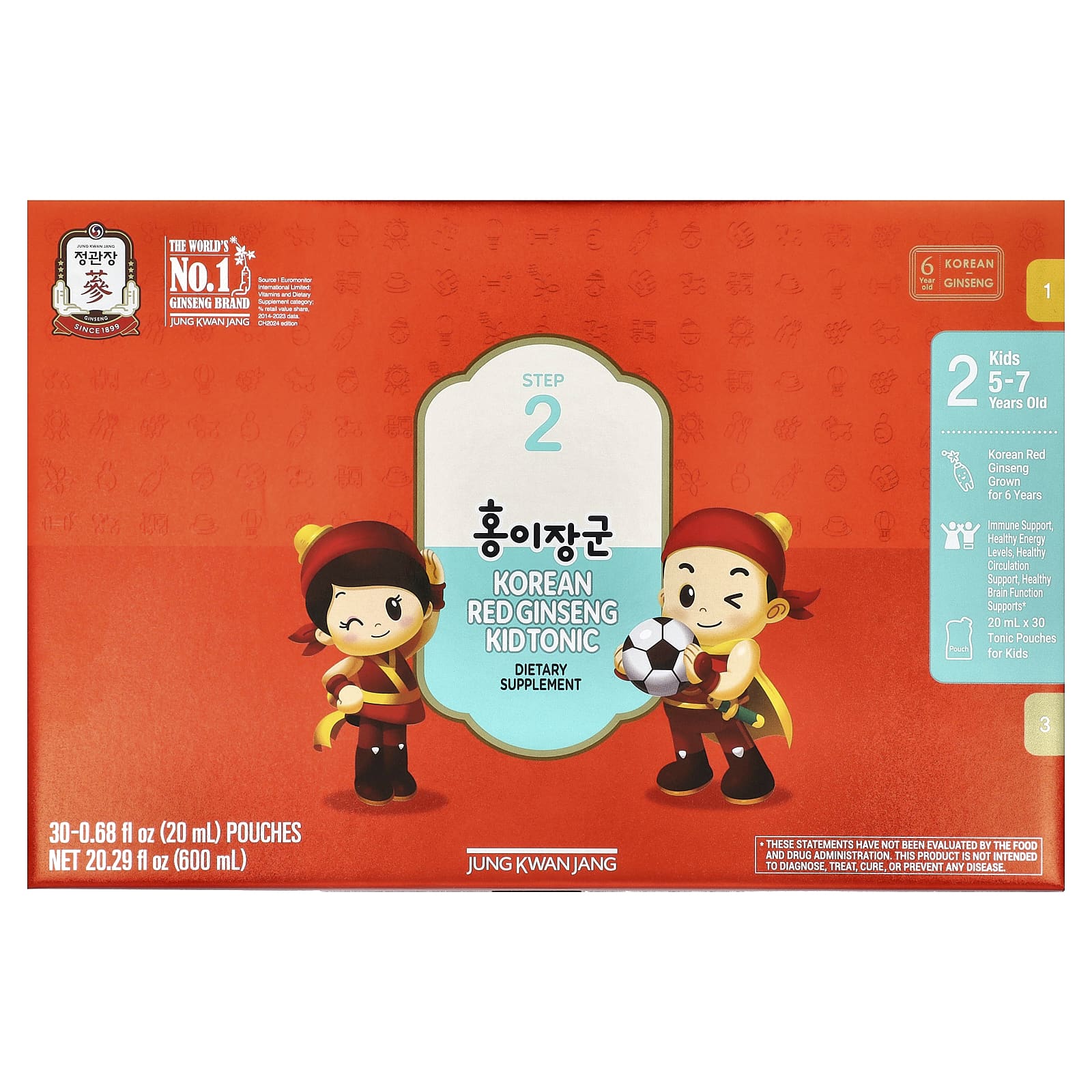 JungKwanJang, Korean Red Ginseng Kid Tonic, Step 2, 5-7 Years Old, 30 Pouches, 0.68 fl oz (20 ml) Each