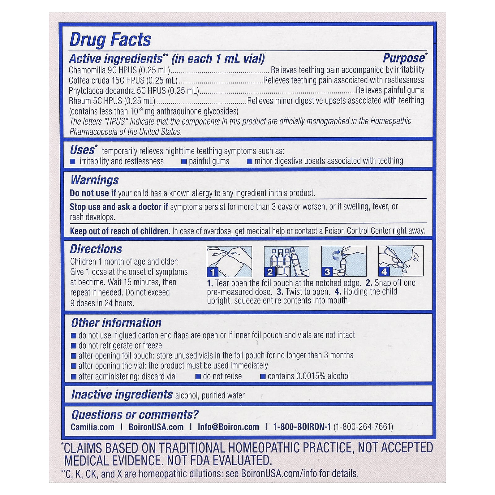 Boiron, Camilia® Bedtime Liquid Doses, 1 Month+, 30 Doses, 0.034 fl oz (1 ml) Each - Image 2