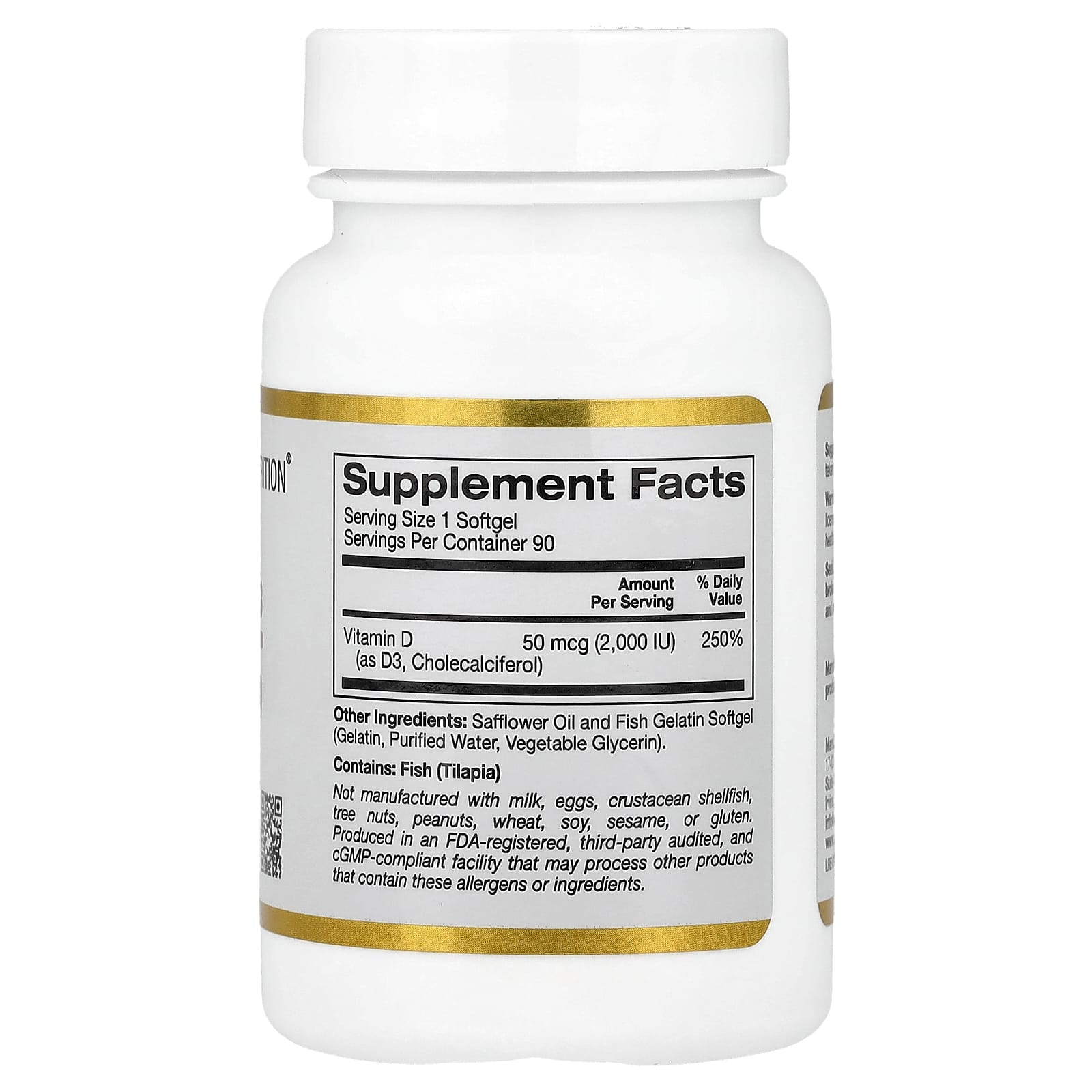California Gold Nutrition, Vitamin D3, 50 mcg (2,000 IU), 90 Fish Gelatin Softgels - Image 2