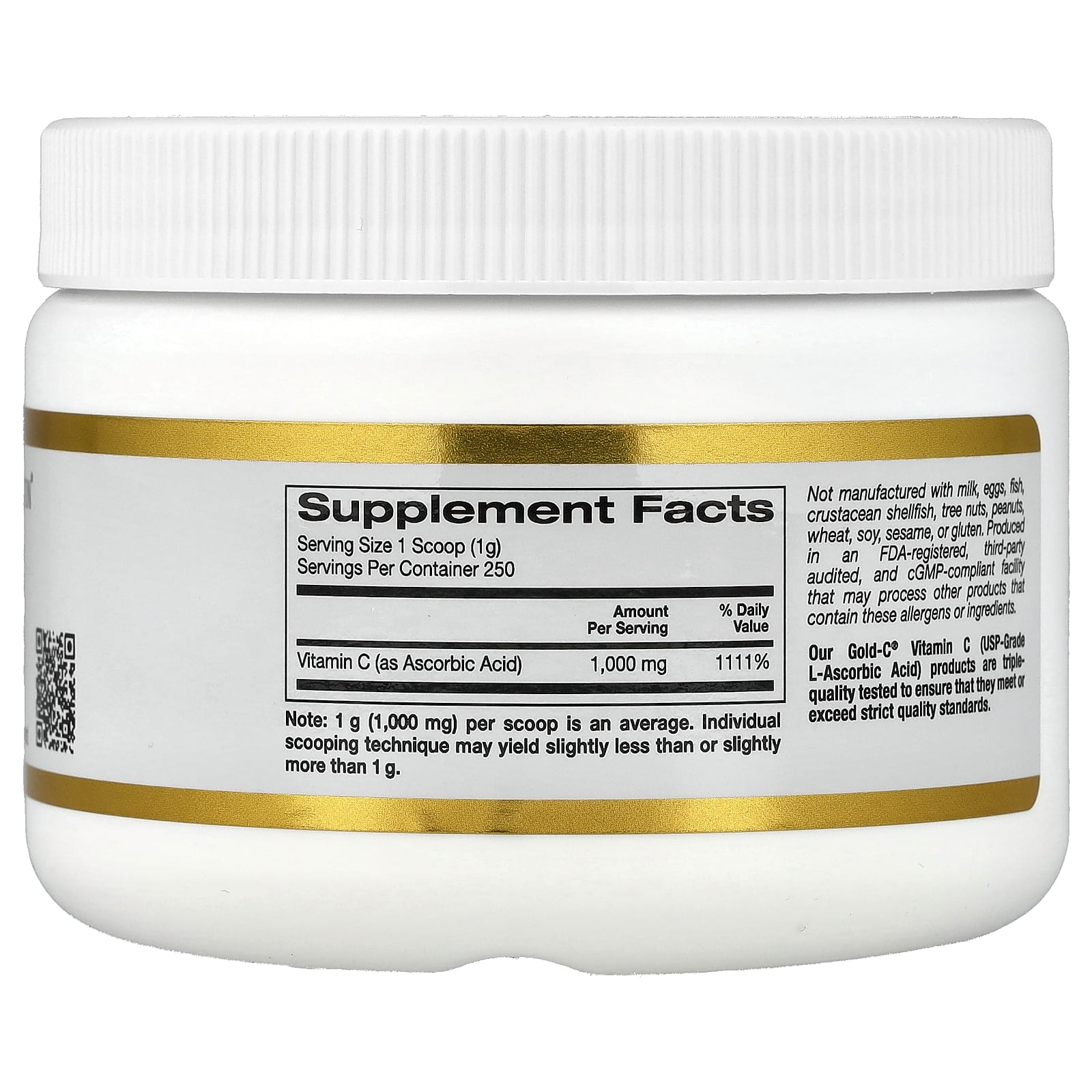 California Gold Nutrition, Gold C® Powder, USP Grade Vitamin C, 1,000 mg, 8.81 oz (250 g) - Image 2