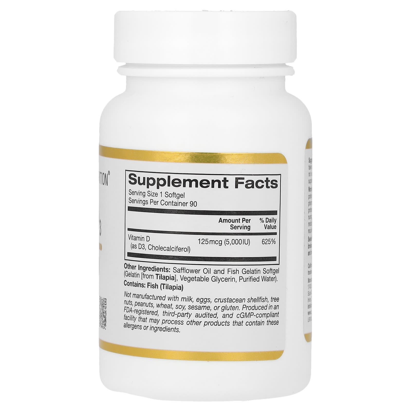 California Gold Nutrition, Vitamin D3, 125 mcg (5,000 IU), 90 Fish Gelatin Softgels - Image 2