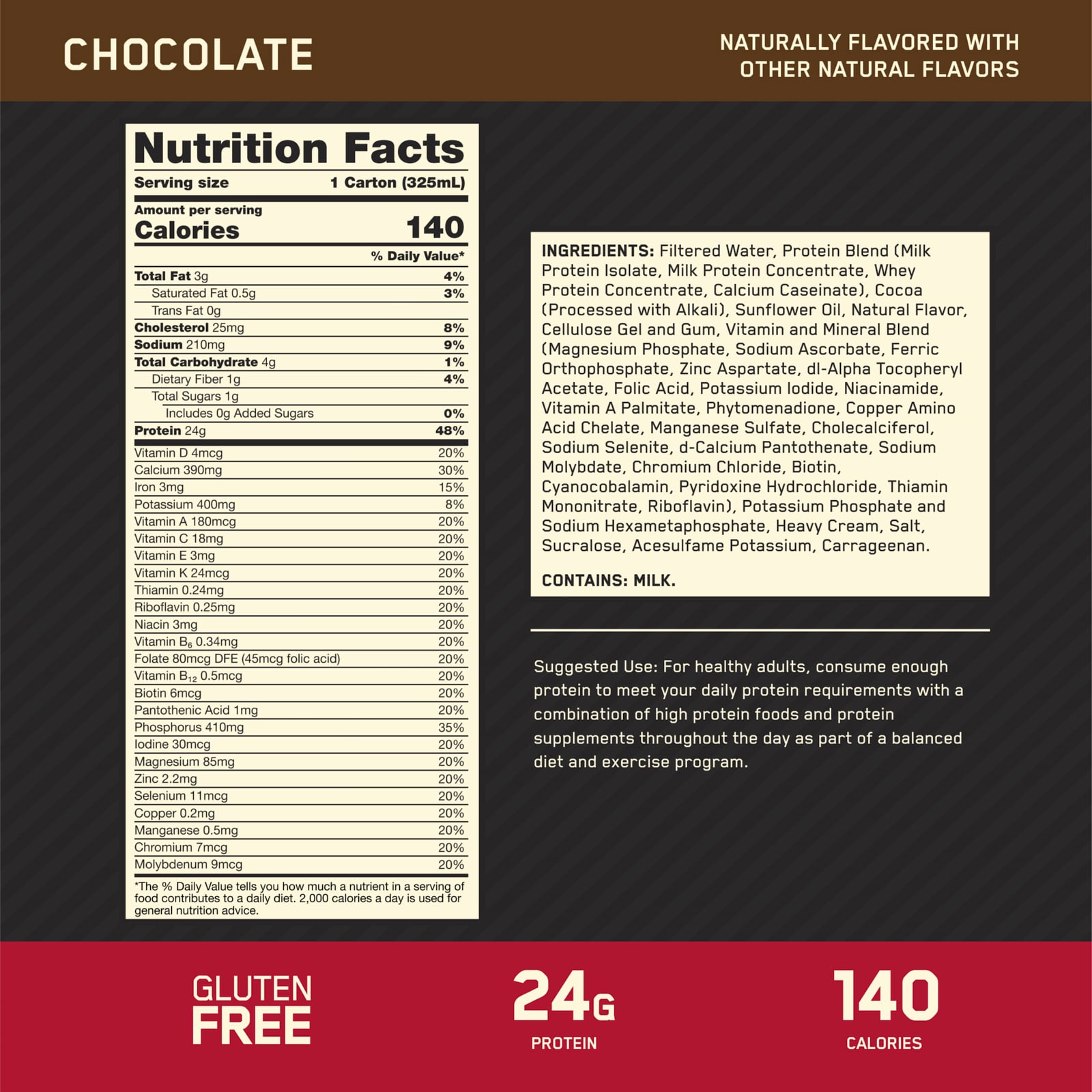 Optimum Nutrition, Gold Standard® Protein Shake, Chocolate, 4 Cartons, 11 fl oz (325 ml) Each - Image 4