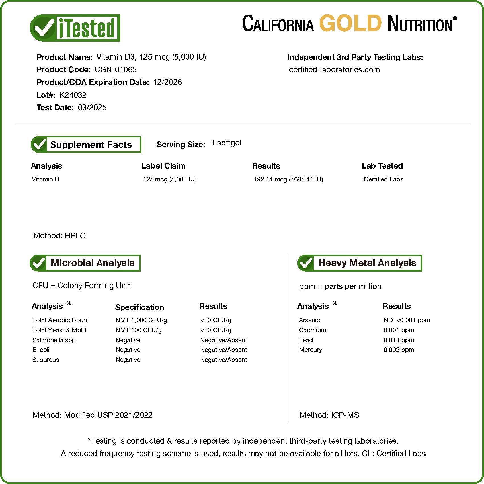 California Gold Nutrition, Vitamin D3, 125 mcg (5,000 IU), 90 Fish Gelatin Softgels - Image 8
