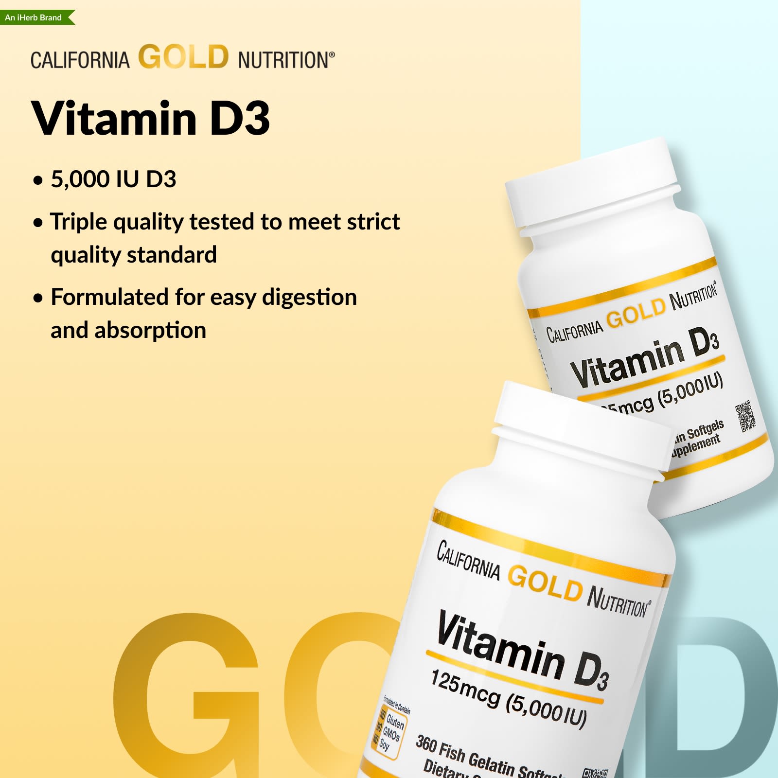 California Gold Nutrition, Vitamin D3, 125 mcg (5,000 IU), 90 Fish Gelatin Softgels - Image 4