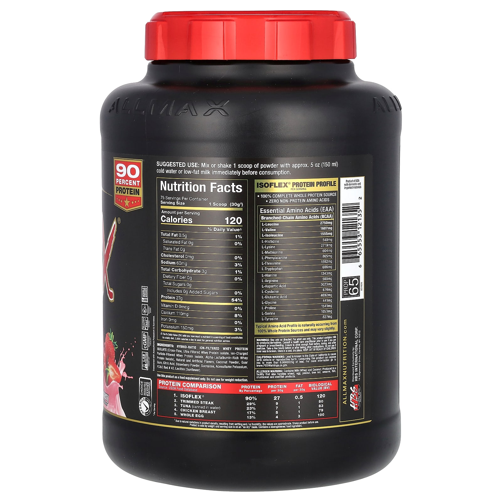 ALLMAX, ISOFLEX®, Pure Whey Protein Isolate, Strawberry, 5 lbs (2.27 kg) - Image 2