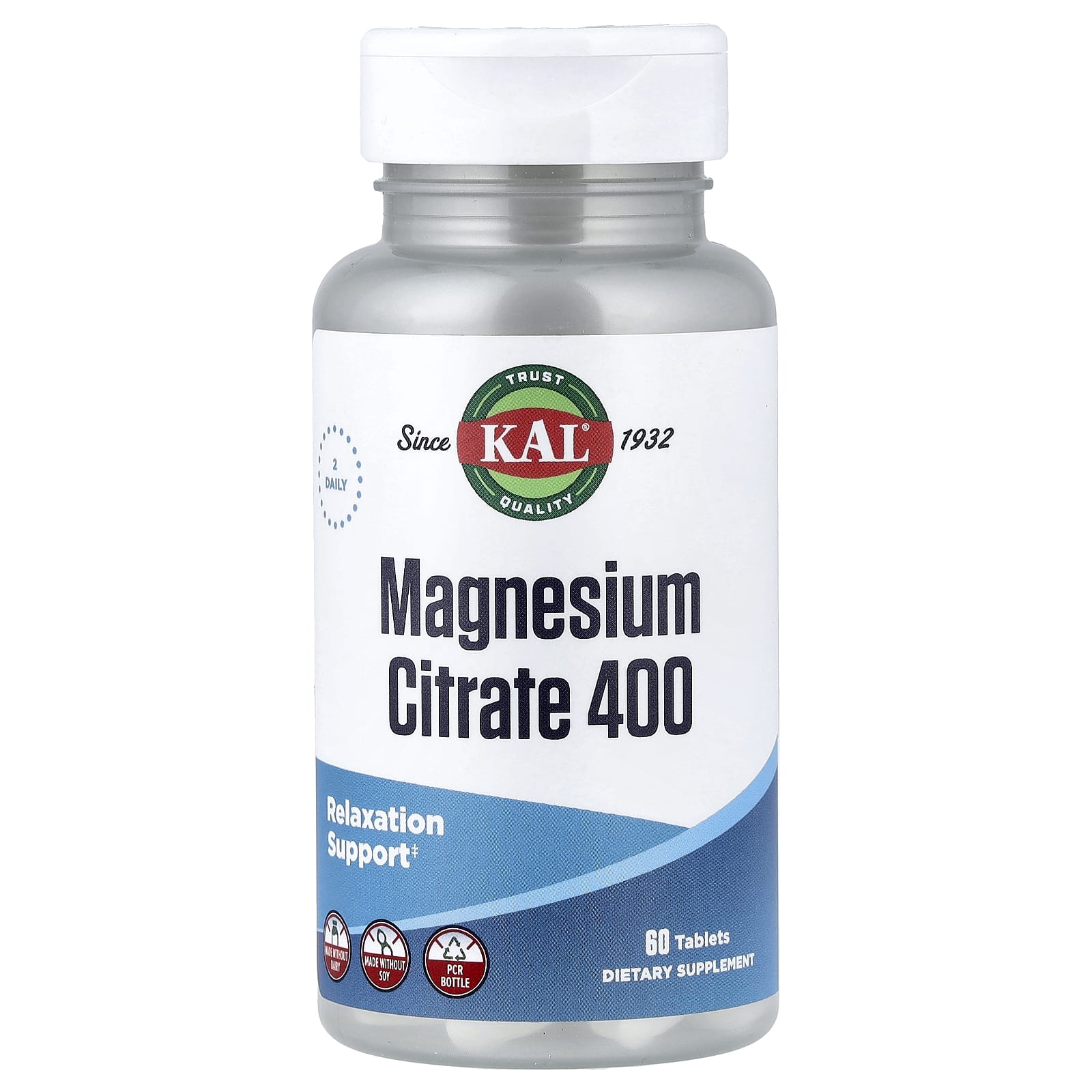KAL, Magnesium Citrate 400, 60 Tablets (200 mg per Tablet)