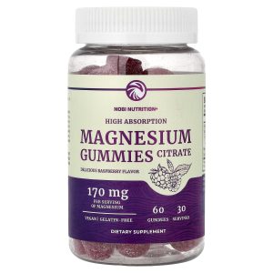 Nobi Nutrition, Magnesium Citrate Gummies, High Absorption, Raspberry, 60 Gummies (85 mg per Gummy)