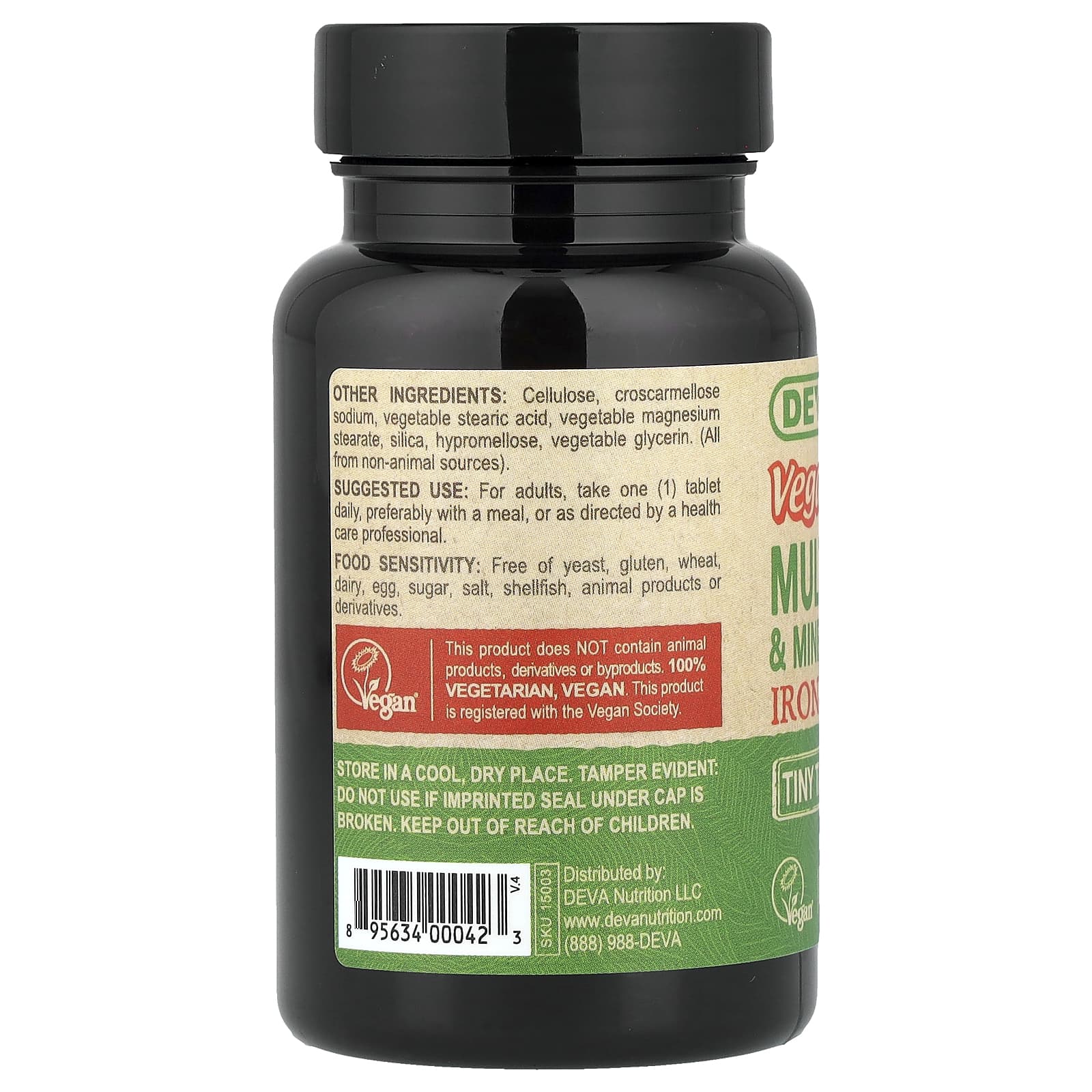 Deva, Vegan Multivitamin & Mineral Supplement, Iron-Free, 90 Tiny Tablets - Image 3