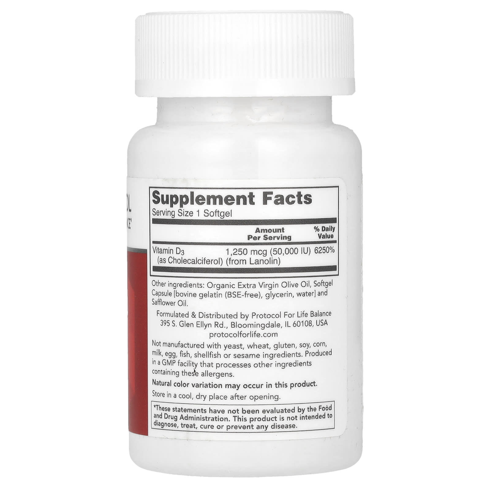 Protocol for Life Balance, Vitamin D3, Clinical Potency, 1,250 mcg (50,000 IU), 50 Softgels - Image 2