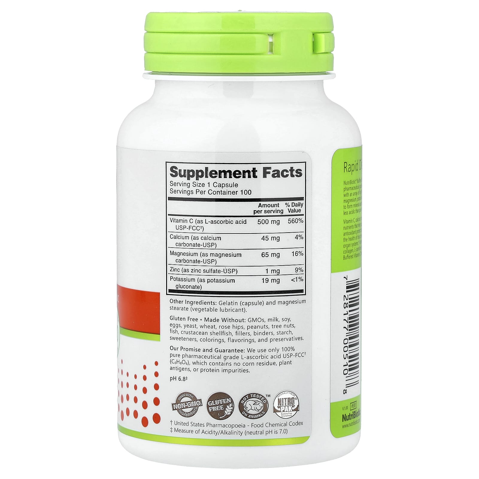 NutriBiotic, Immunity, Buffered Vitamin C, 100 Gluten Free Capsules - Image 2