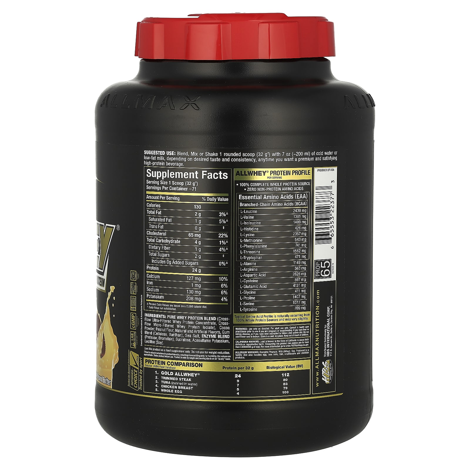 ALLMAX, GOLD ALLWHEY®, Premium Whey Protein, Chocolate Peanut Butter, 5 lbs (2.27 kg) - Image 2