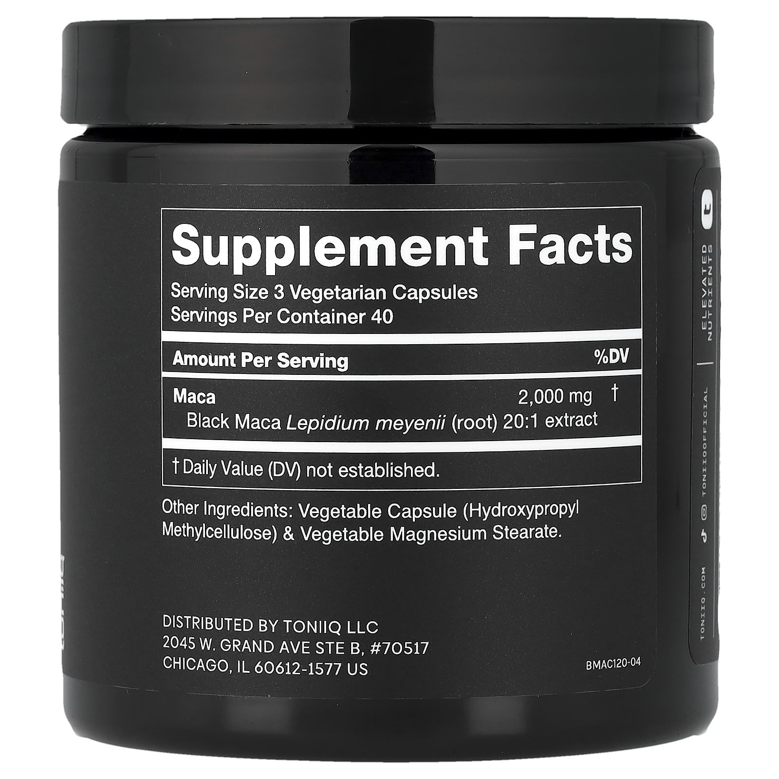 Toniiq, Black Maca 20:1, 120 Capsules (666 mg per Capsule) - Image 2