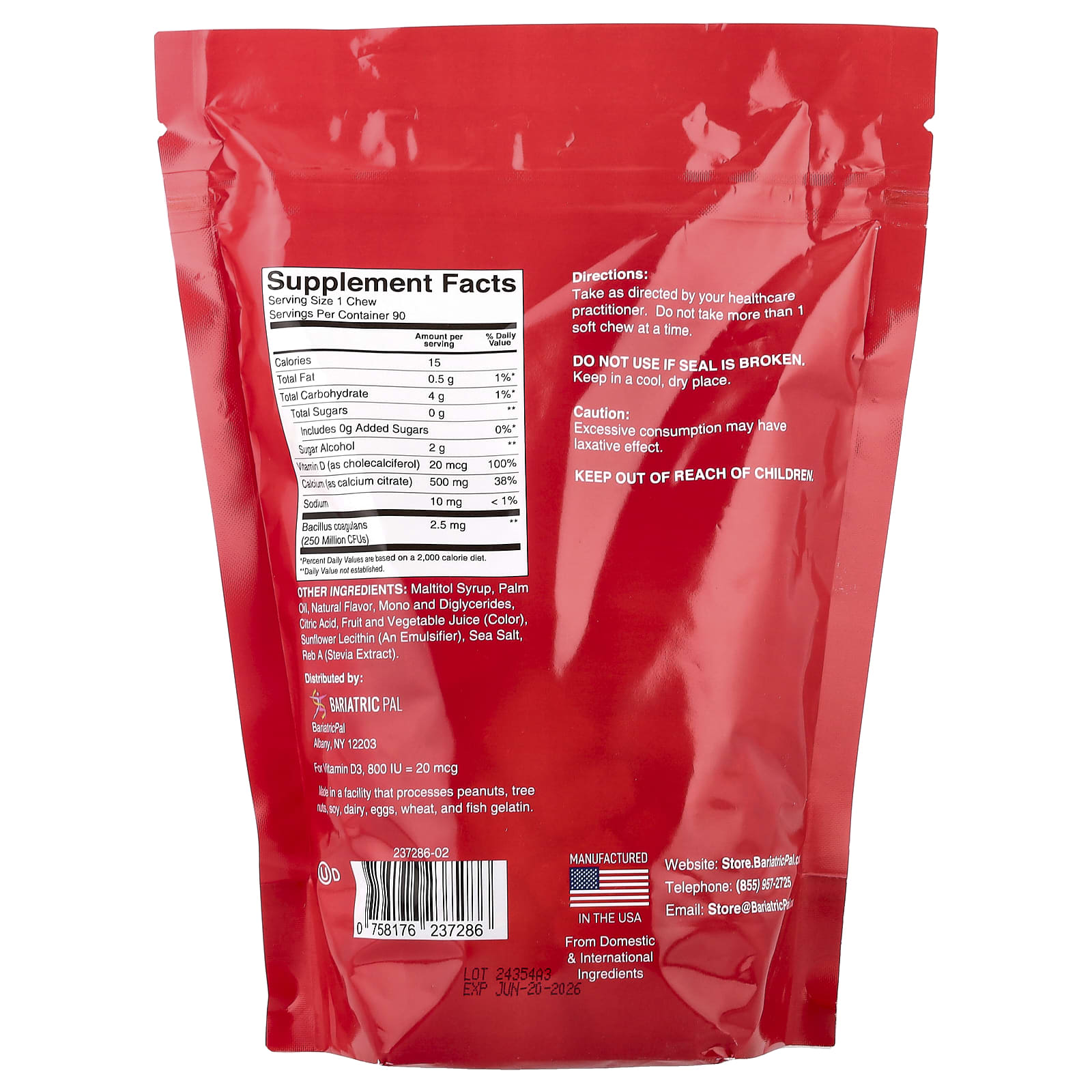 BariatricPal, Calcium Citrate Soft Chews, Strawberry Twist, 90 Soft Chews - Image 2