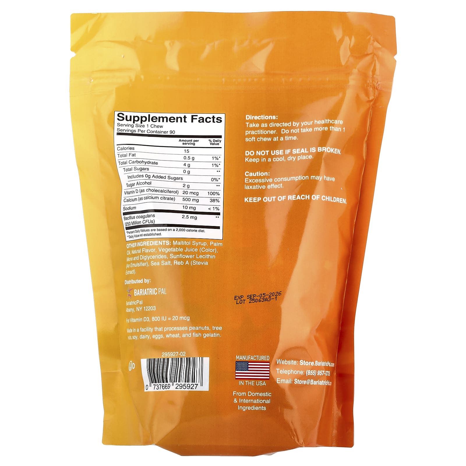 BariatricPal, Calcium Citrate Soft Chews, Orange Creamsicle, 90 Soft Chews - Image 2