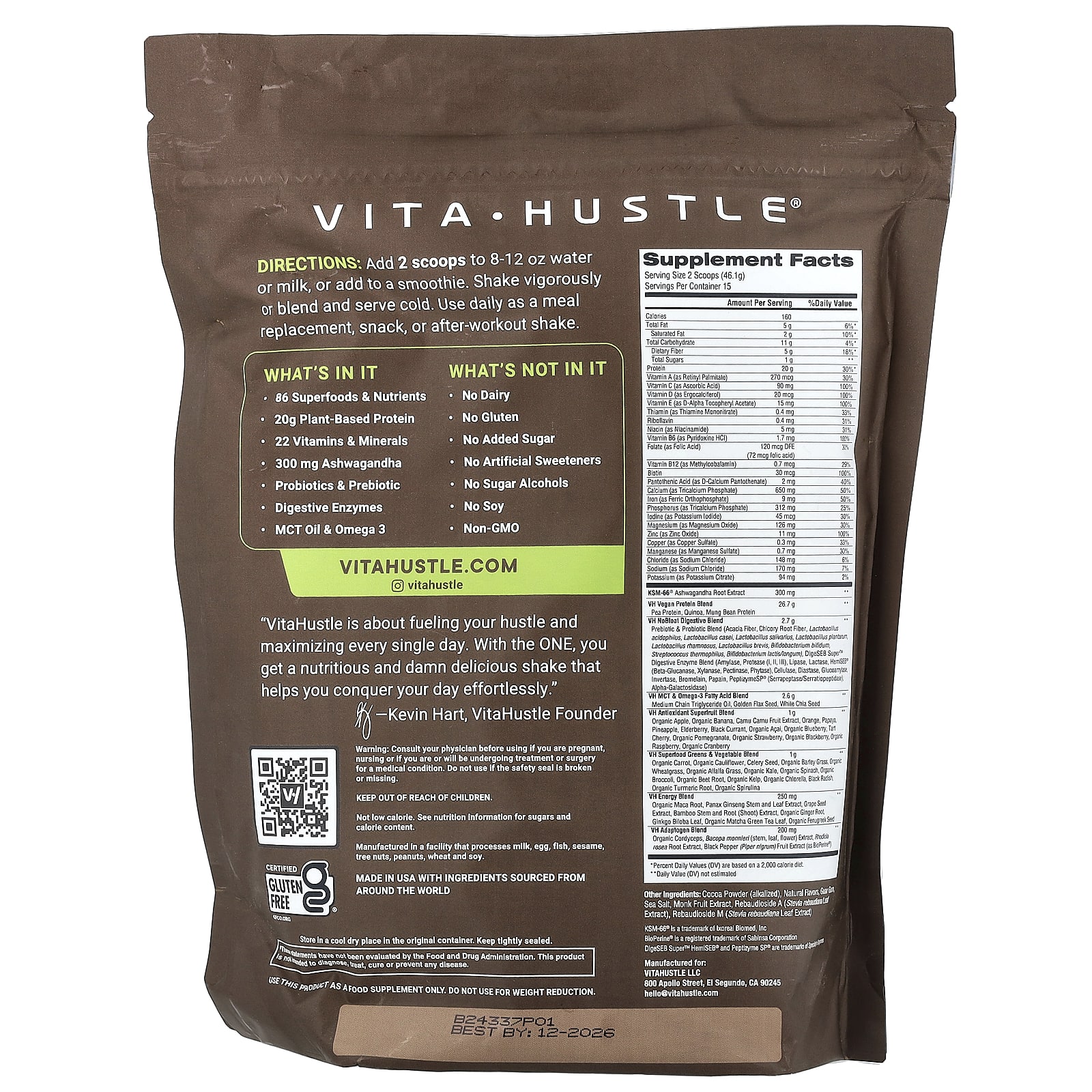 VitaHustle, One Superfood Protein, Chocolate, 1.53 lbs (692 g) - Image 2