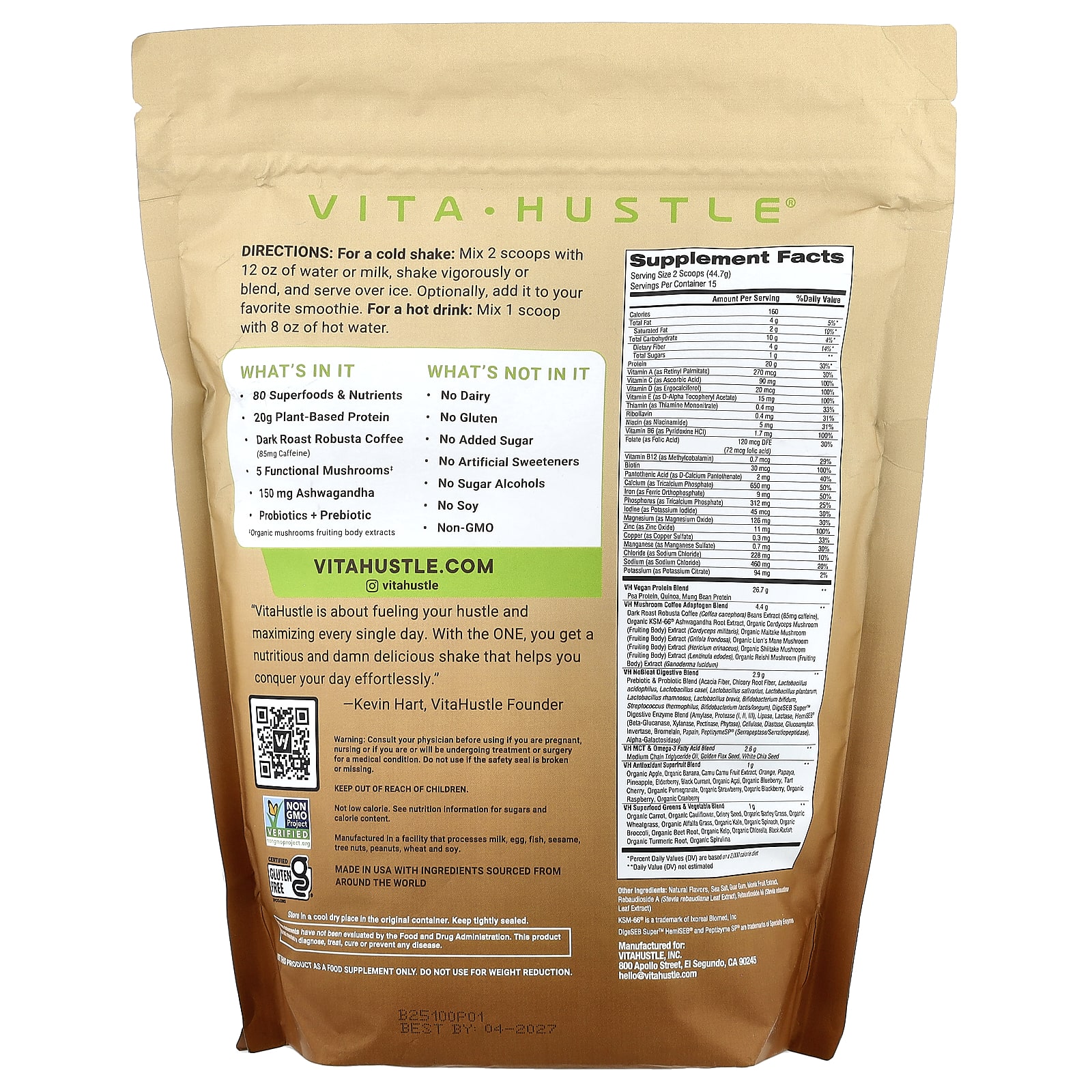 VitaHustle, One Superfood Protein Coffee, Cafe Latte, 1.47 lbs (670 g) - Image 2
