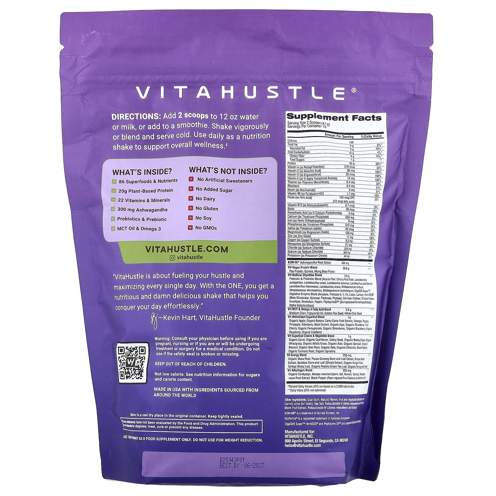VitaHustle, One Superfood Protein, Blueberry Cobbler, 1.35 lbs (615 g) - Image 2