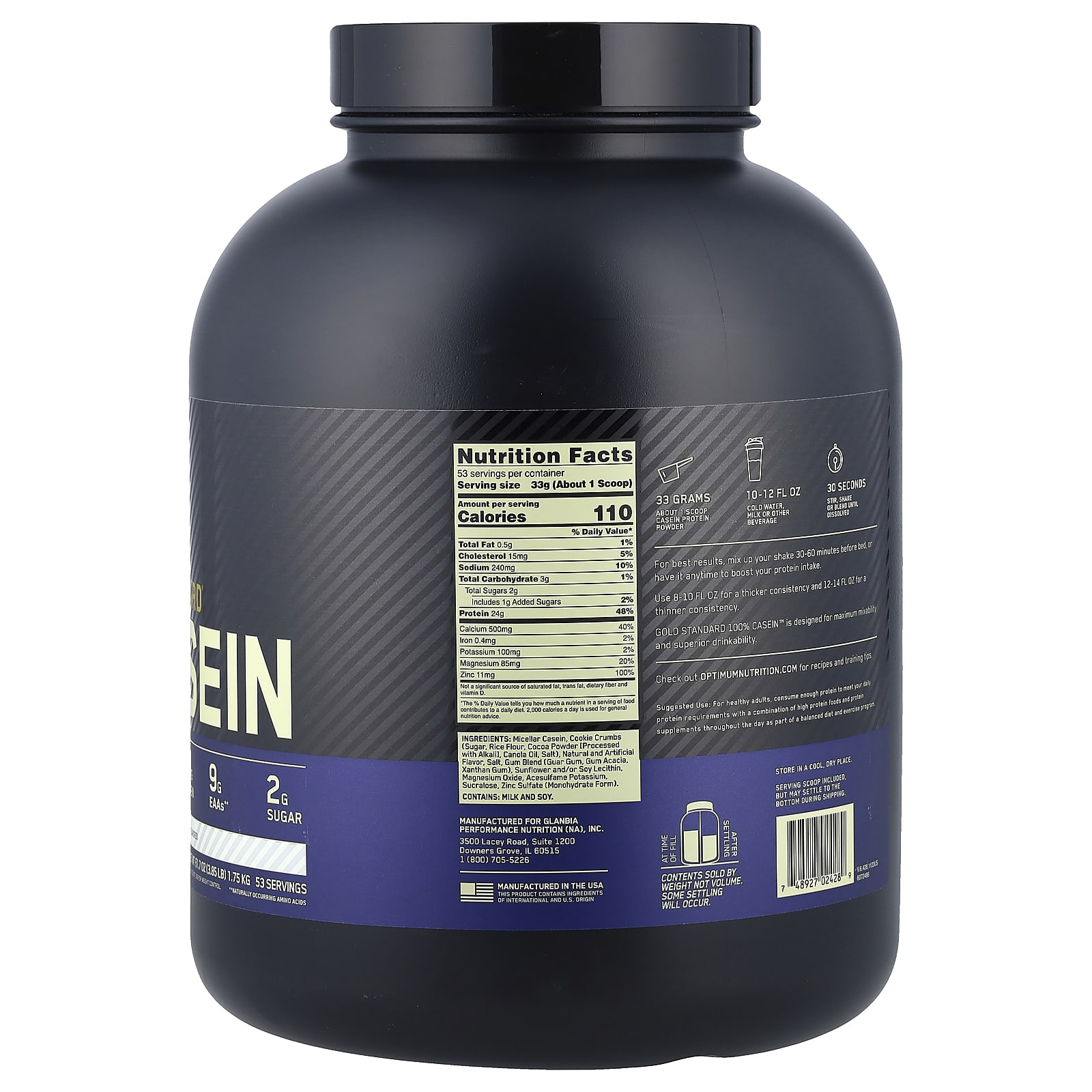 Optimum Nutrition, Gold Standard® 100% Casein, Cookies & Cream, 3.85 lb (1.75 kg) - Image 2