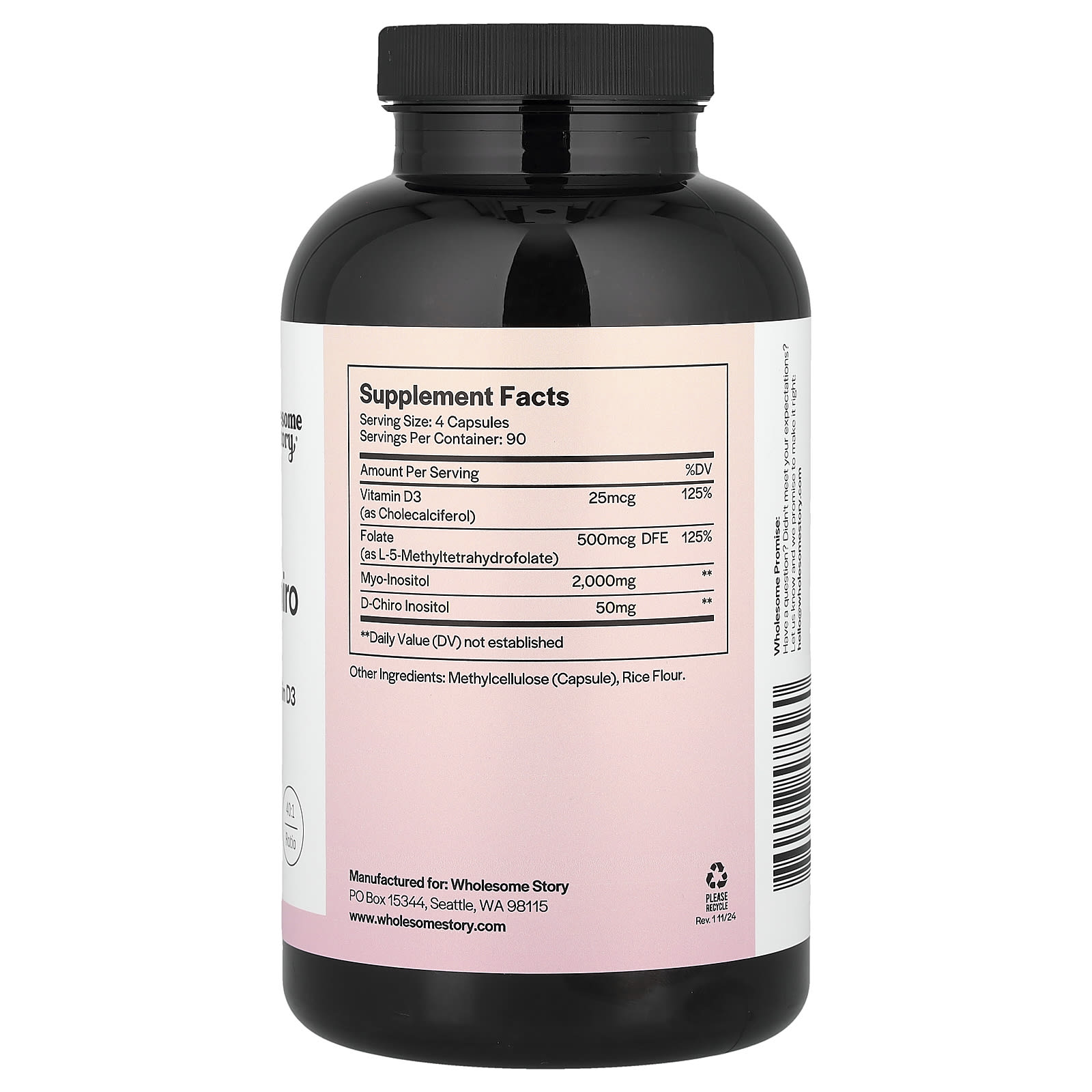 Wholesome Story, Myo & D-Chiro Inositol with MTHF Folate + Vitamin D3, 360 Vegetarian Capsules - Image 2