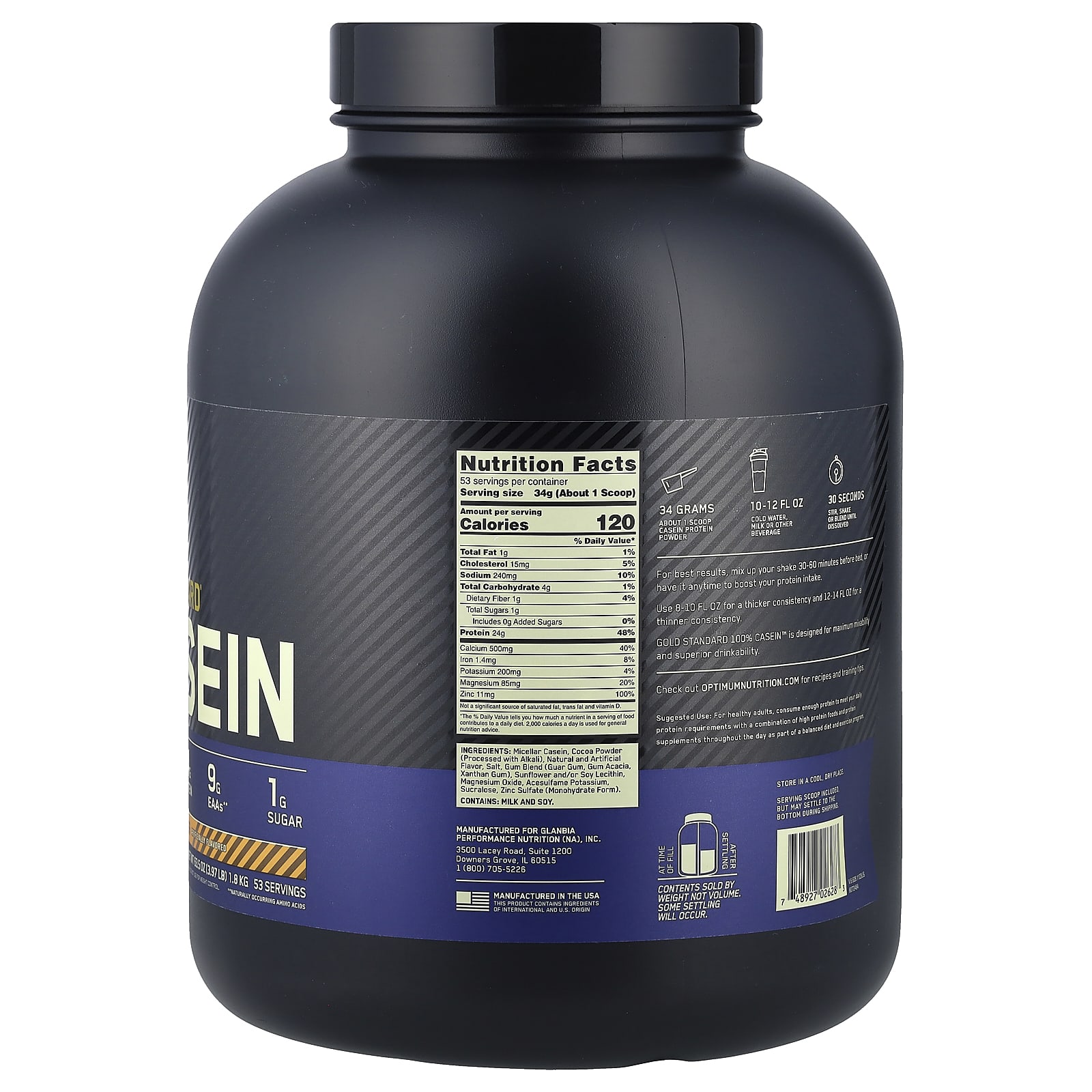 Optimum Nutrition, Gold Standard® 100% Casein, Chocolate Peanut Butter, 3.97 lb (1.8 kg) - Image 2