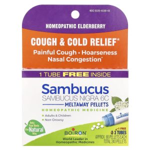 Boiron, Sambucus, Meltaway Pellets, 6C, 3 Tubes, Approx. 80 Pellets Each
