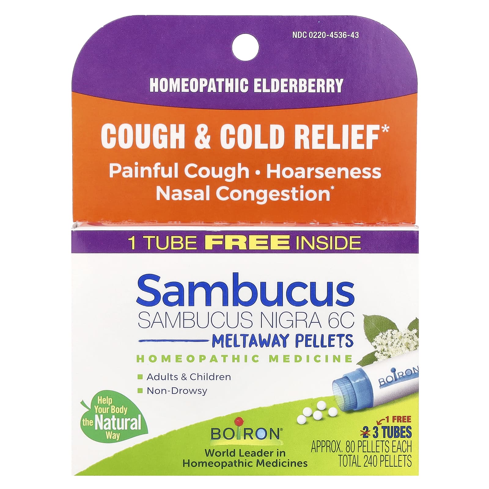 Boiron, Sambucus, Meltaway Pellets, 6C, 3 Tubes, Approx. 80 Pellets Each