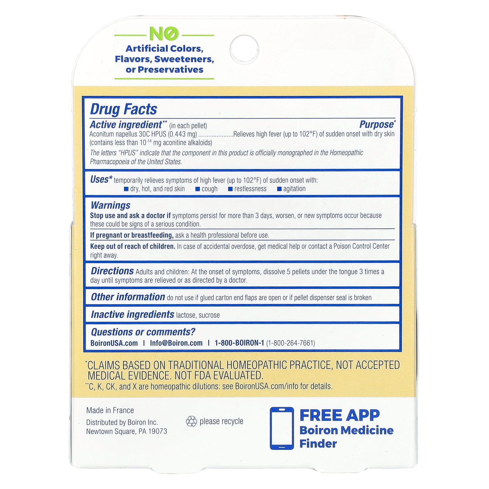Boiron, Aconitum, Fever Relief, Meltaway Pellets, 30C, 3 Tubes, 80 Pellets Each - Image 2