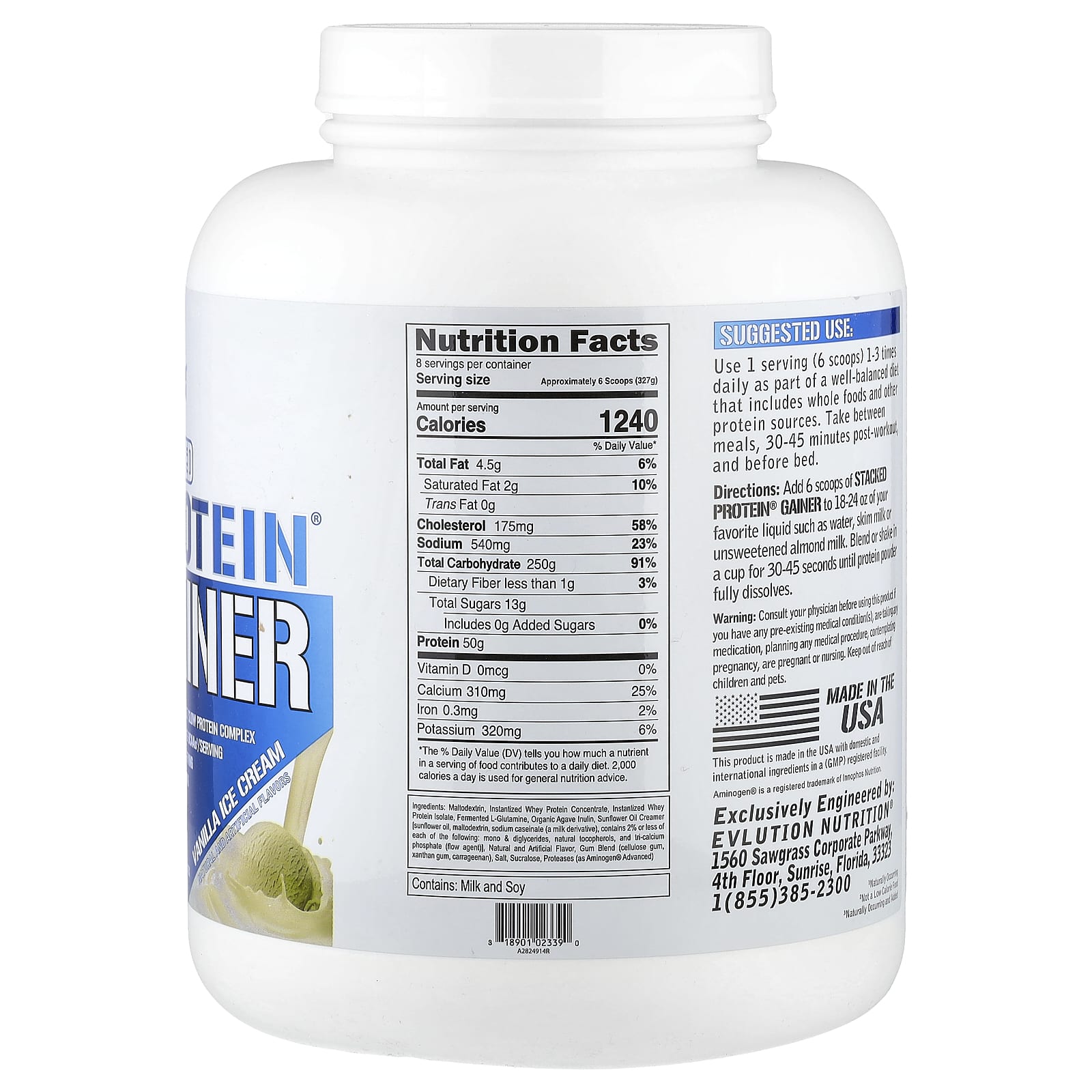 EVLution Nutrition, Stacked Protein® Gainer, Vanilla Ice Cream, 6 lb (2.72 kg) - Image 2