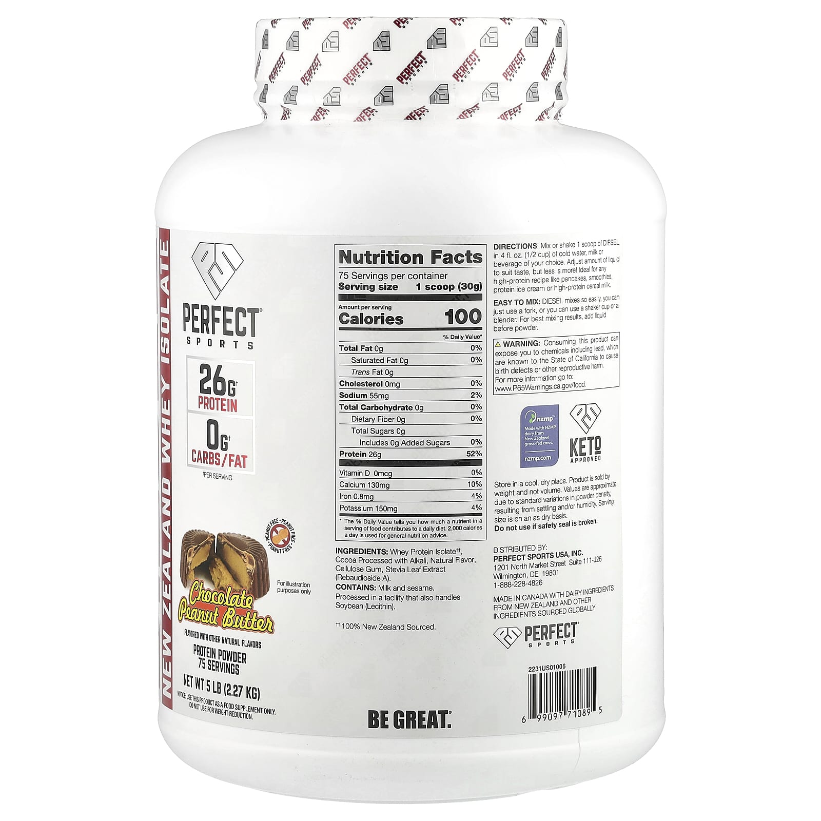 PERFECT Sports, Diesel®, New Zealand Whey Isolate, Chocolate Peanut Butter, 5 lbs (2.27 kg) - Image 2