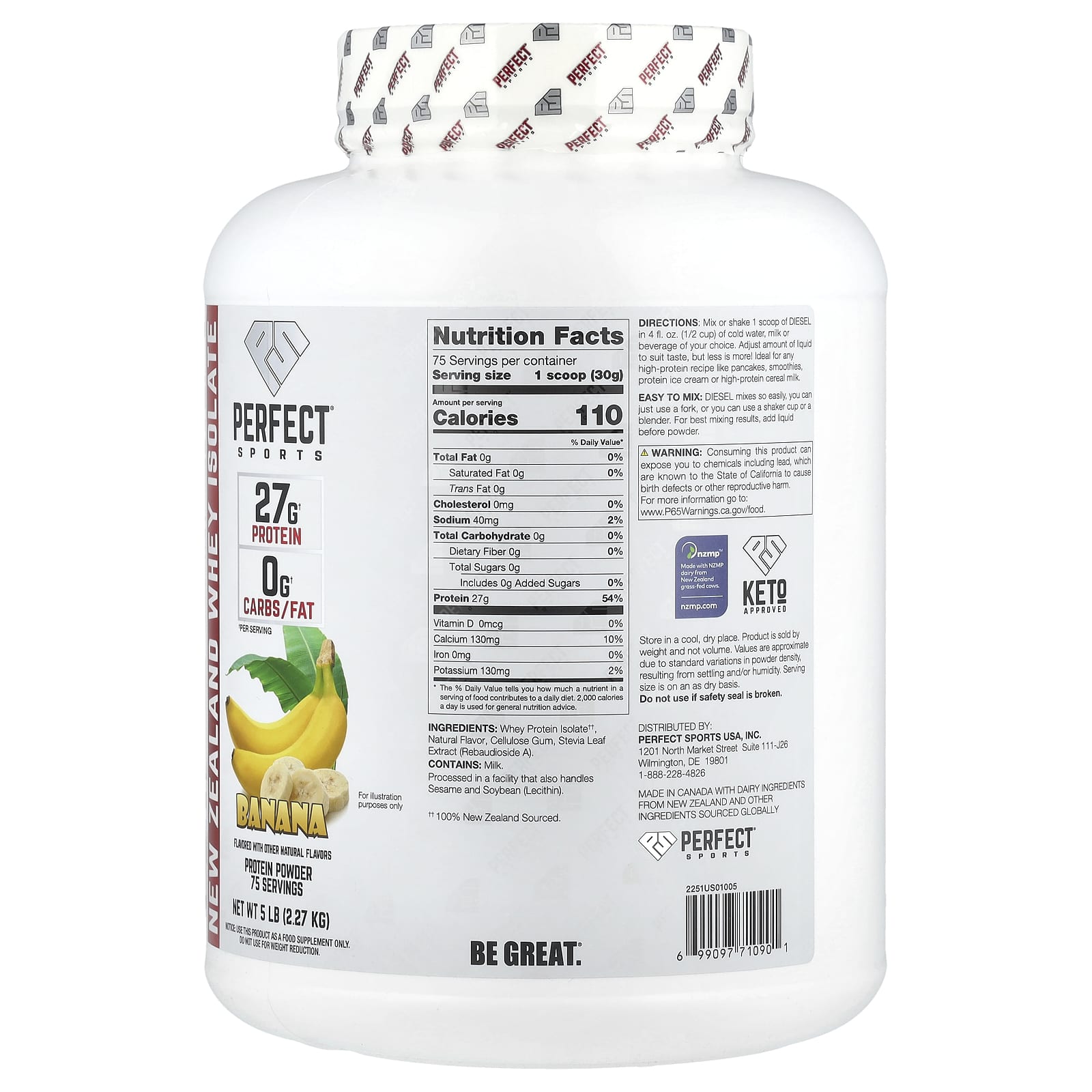 PERFECT Sports, Diesel®, New Zealand Whey Isolate, Banana, 5 lb (2.27 kg) - Image 2
