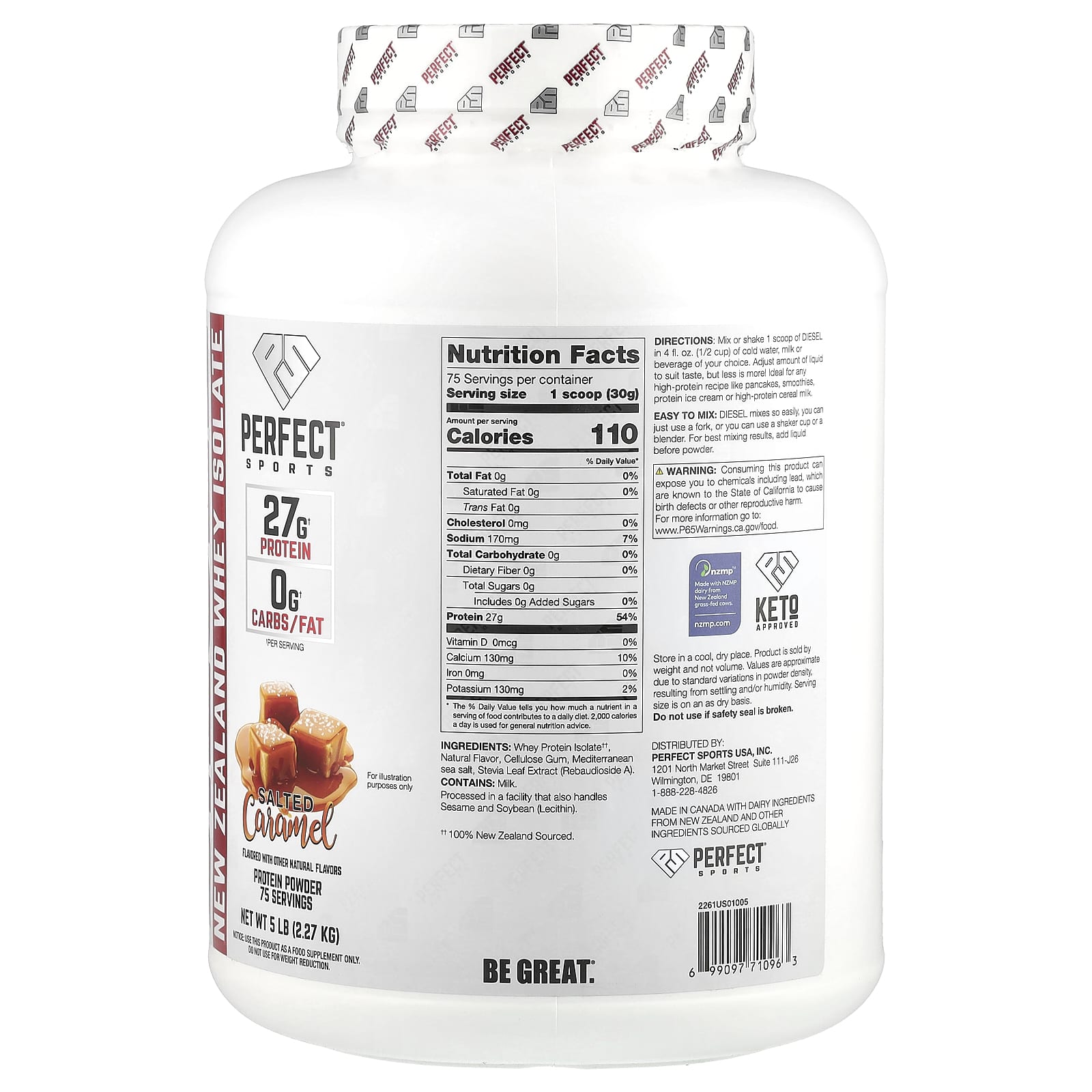 PERFECT Sports, Diesel®, New Zealand Whey Isolate, Salted Caramel, 5 lb (2.27 kg) - Image 2