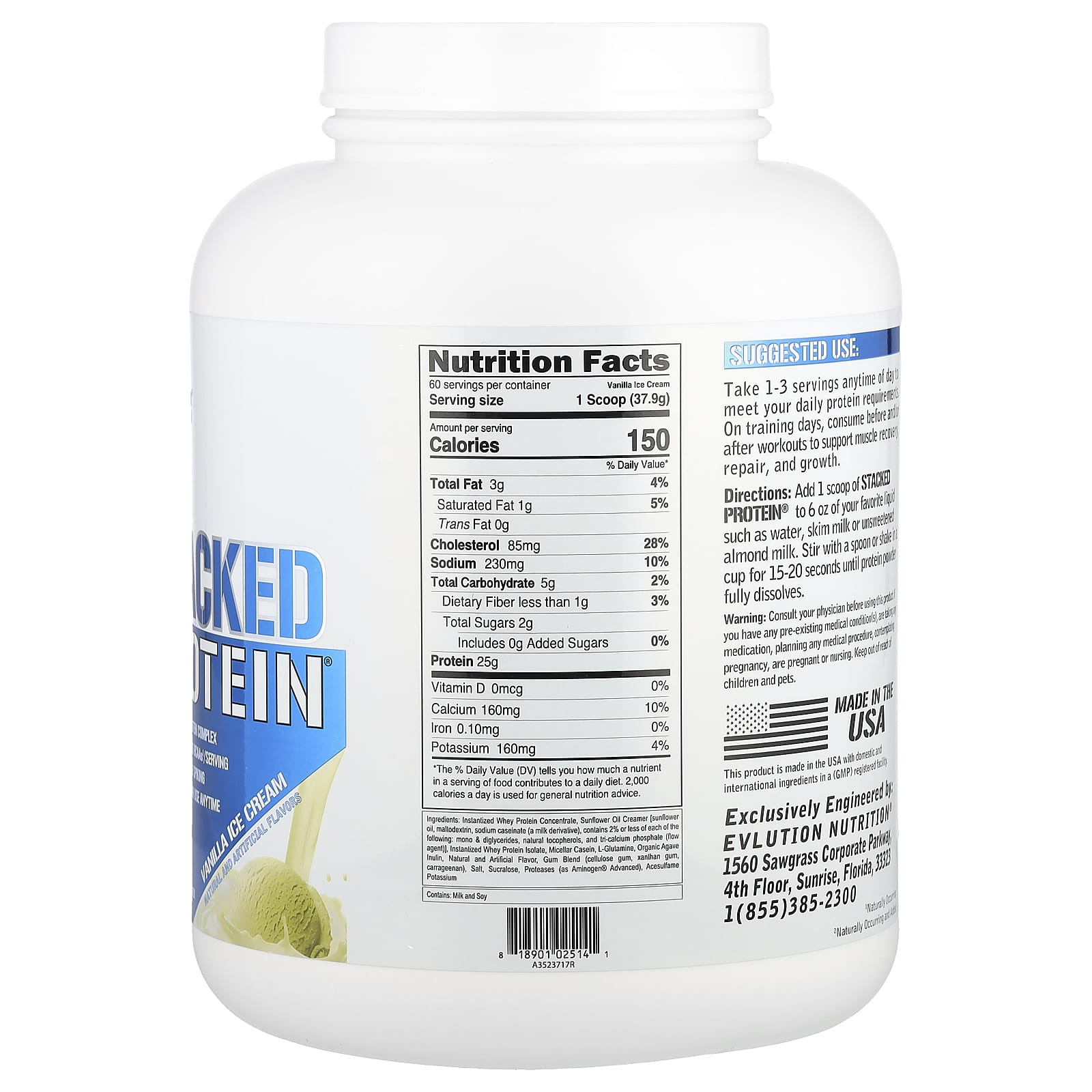 EVLution Nutrition, Stacked Protein® Powder, Vanilla Ice cream, 5 lb (2,268 kg) - Image 2